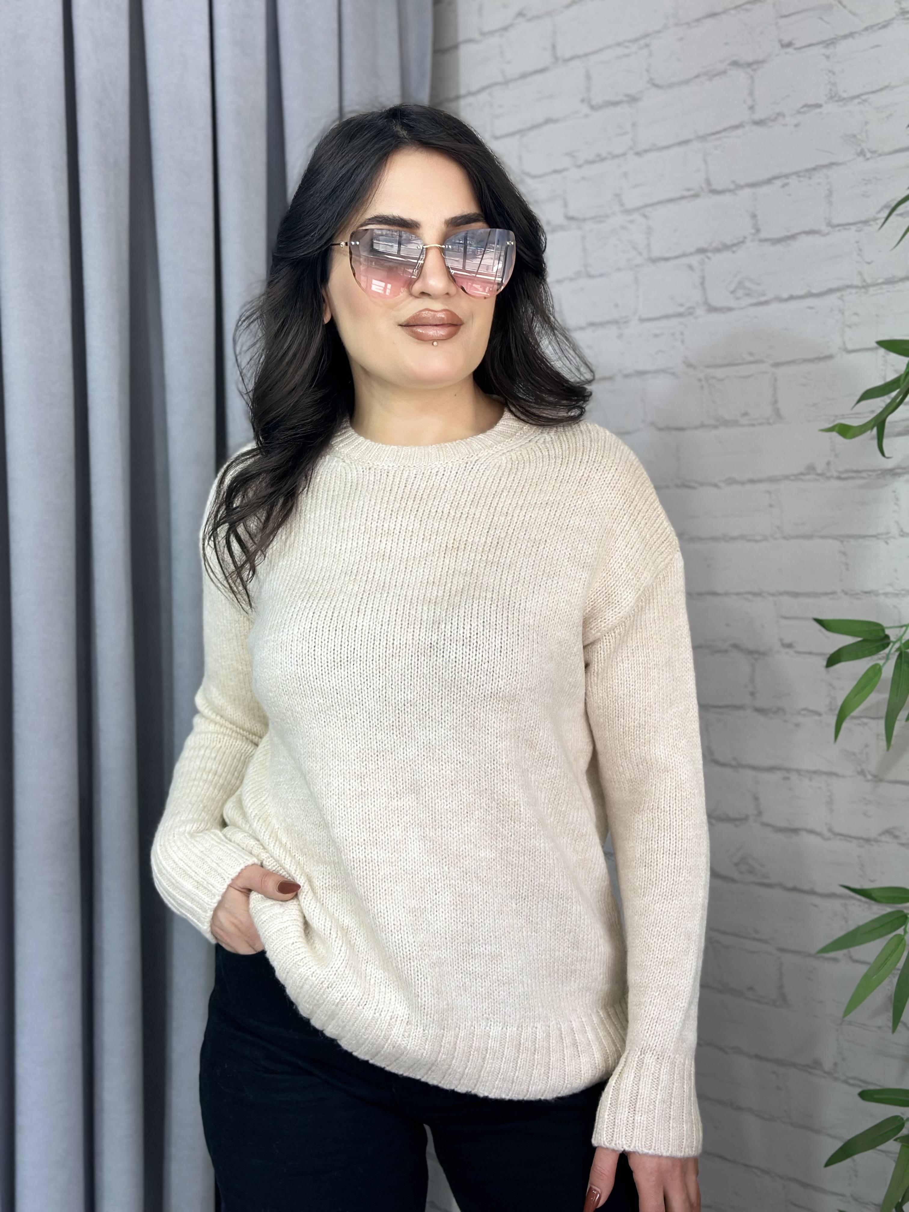 Ekru Orijinal Bisiklet Yaka Oversize Yün Kazak A820