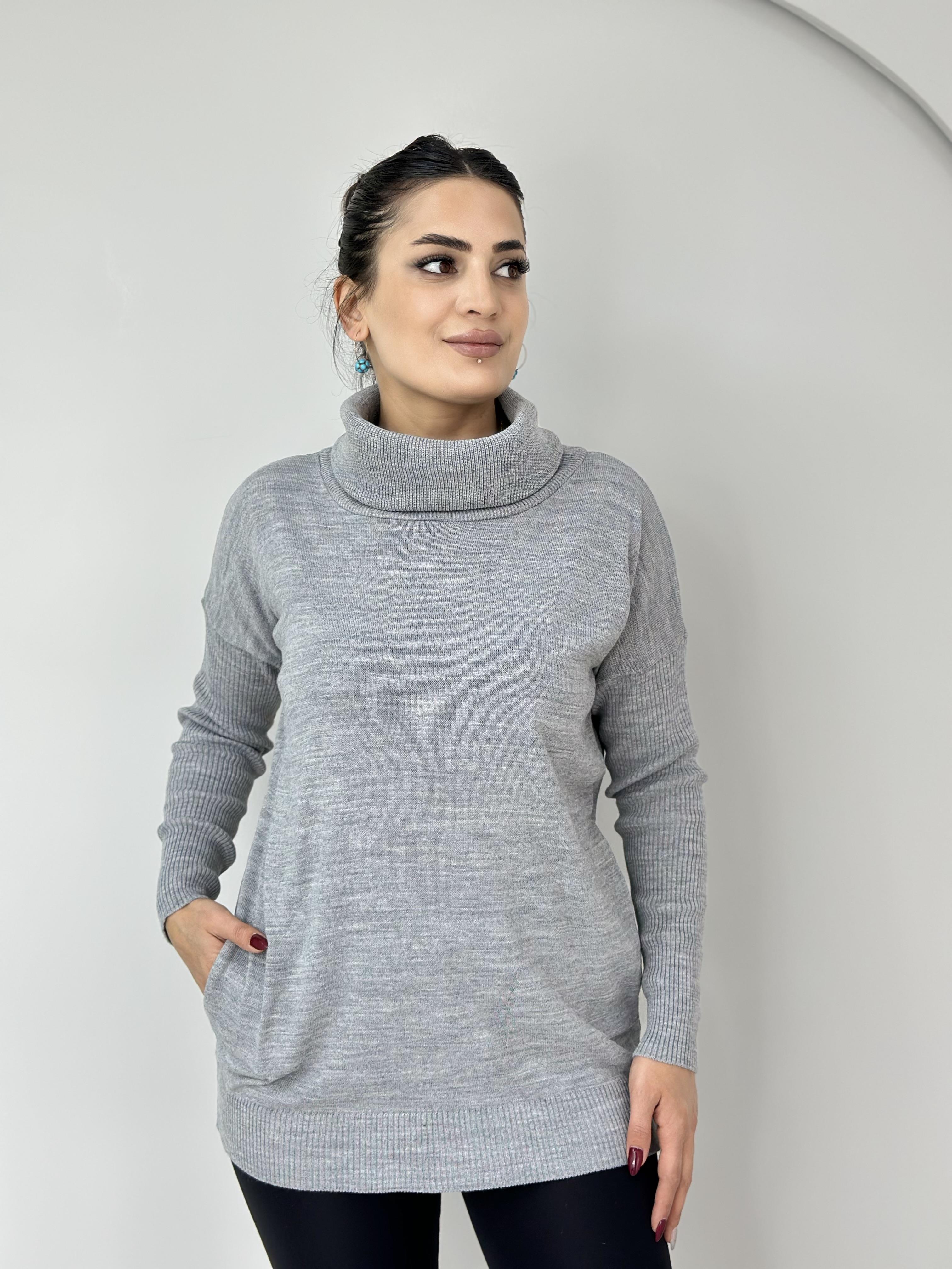 Fanny Gri Balıkçı Yaka Cepli Selanik Triko Kazak A901 