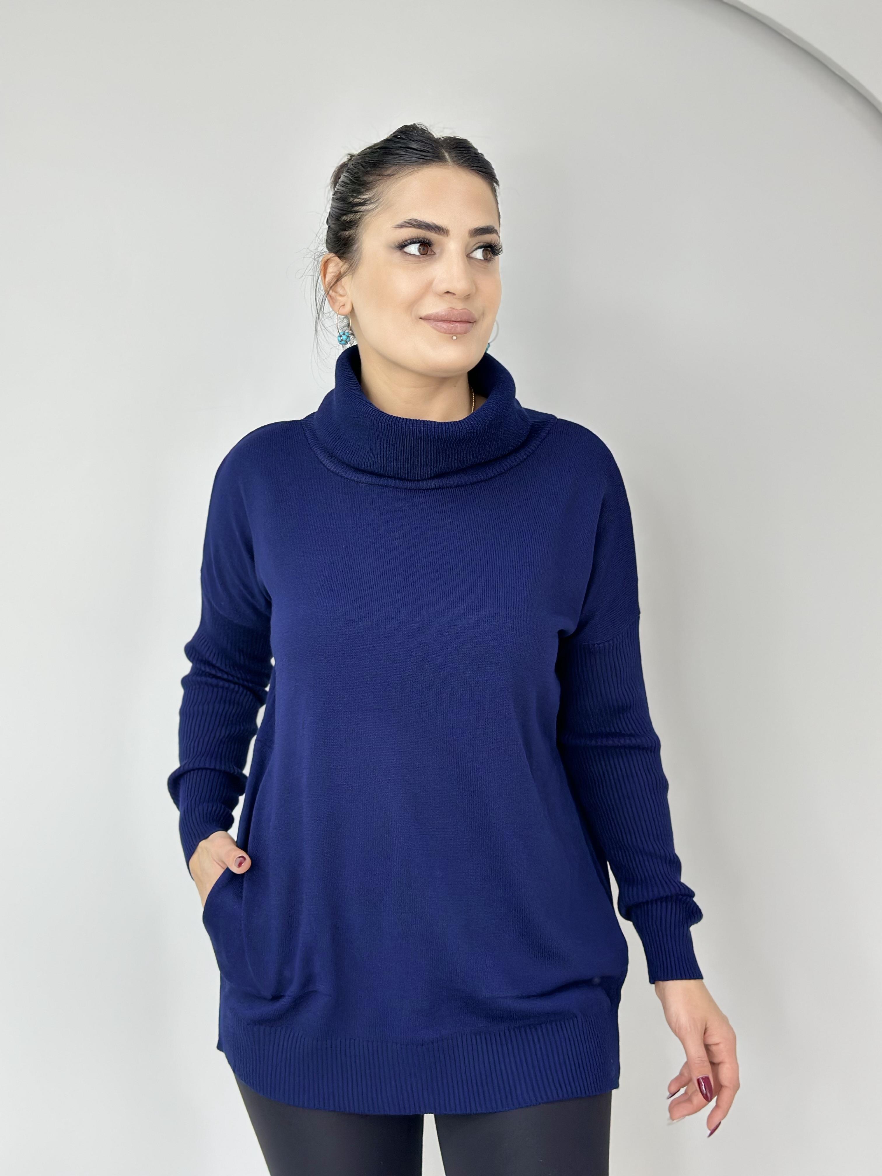 Fanny Lacivert Balıkçı Yaka Cepli Selanik Triko Kazak A911
