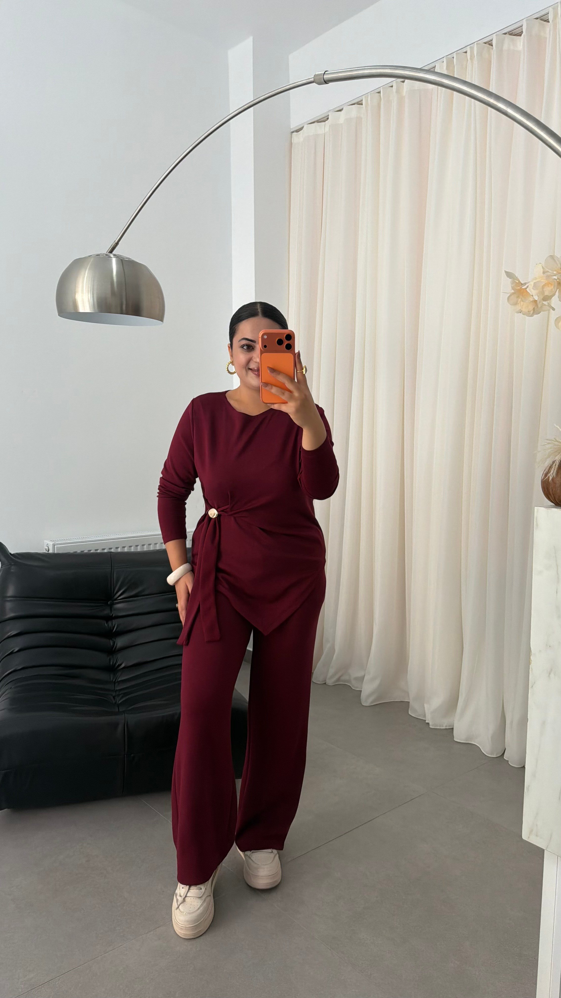 Hazel Siyah Yandan Gold Tokalı Uzun Kollu İkili Takım Bordo