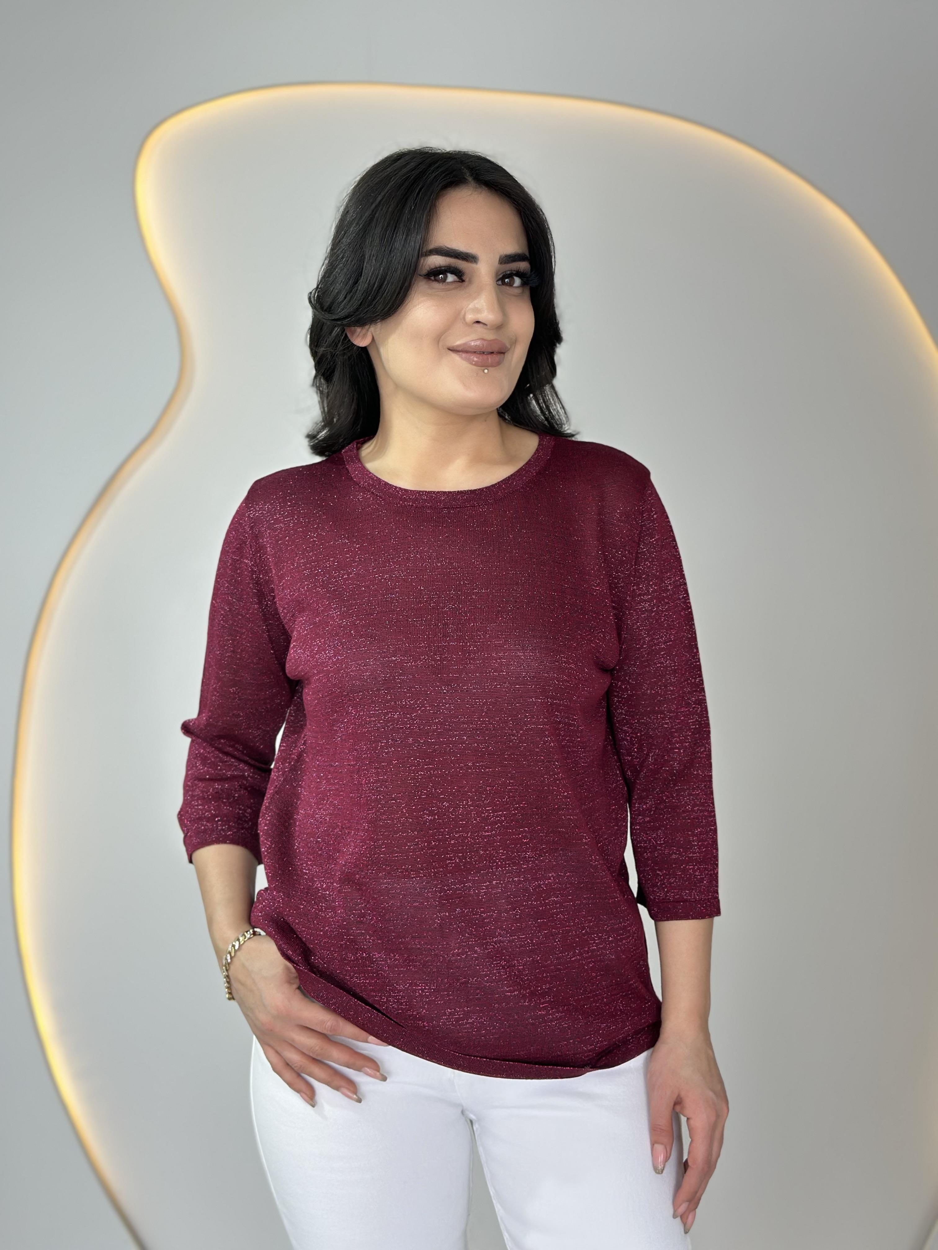 İlka Bordo Bisiklet Yaka Sim İşlemeli Triko Buz D022