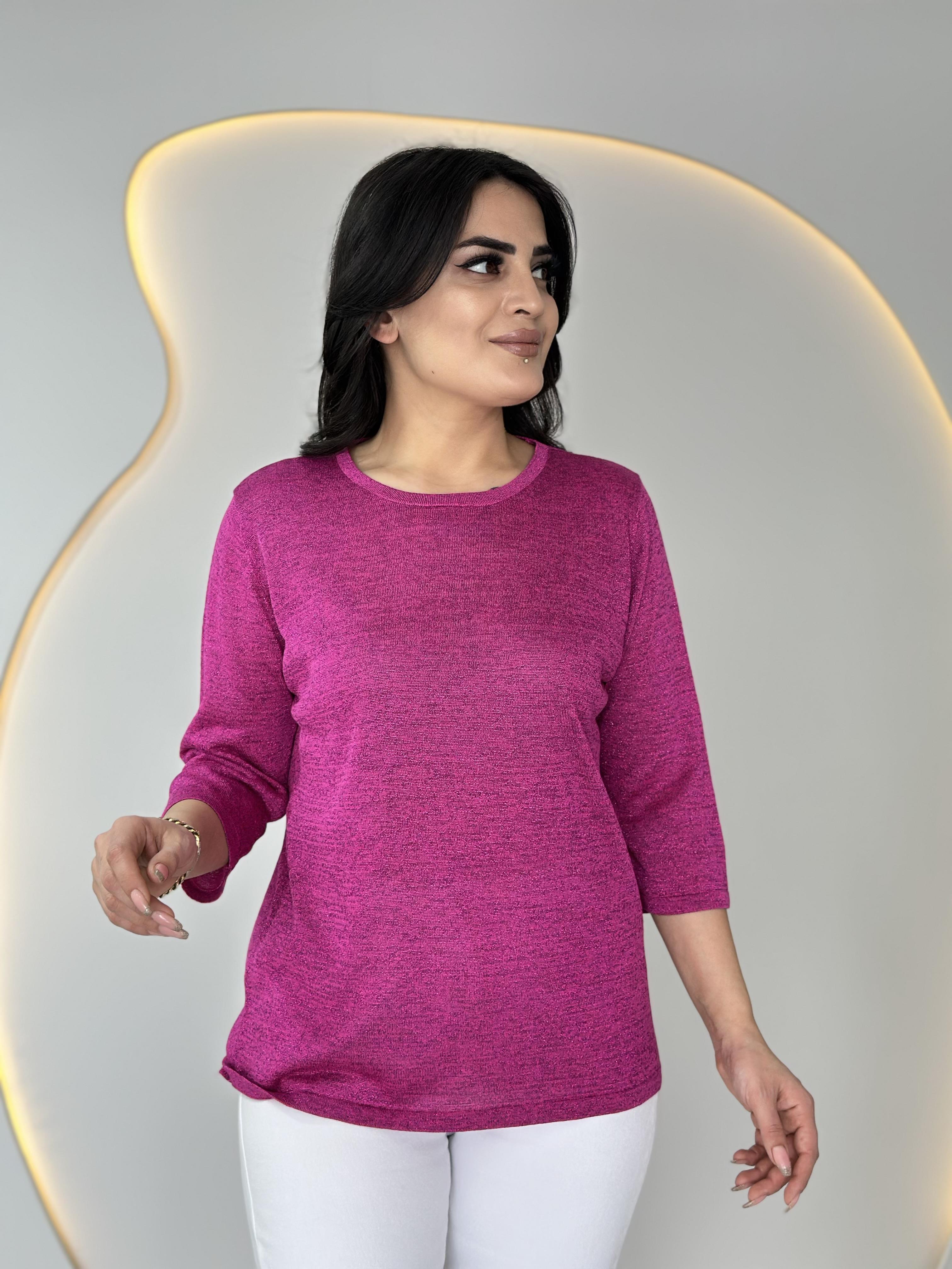 İlka Fuşya Bisiklet Yaka Sim İşlemeli Triko Buz D022