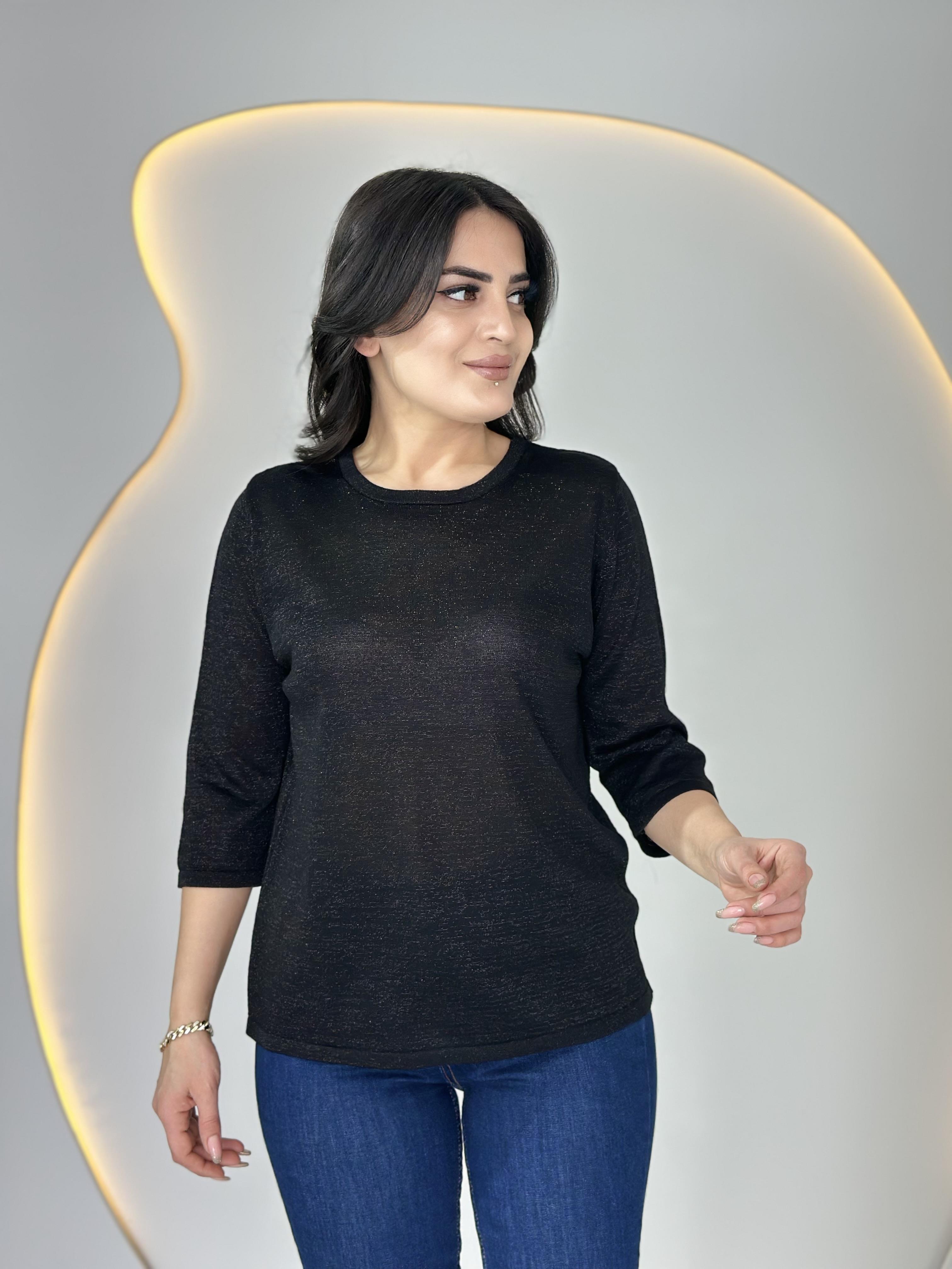 İlka Siyah Bisiklet Yaka Sim İşlemeli Triko Buz D022