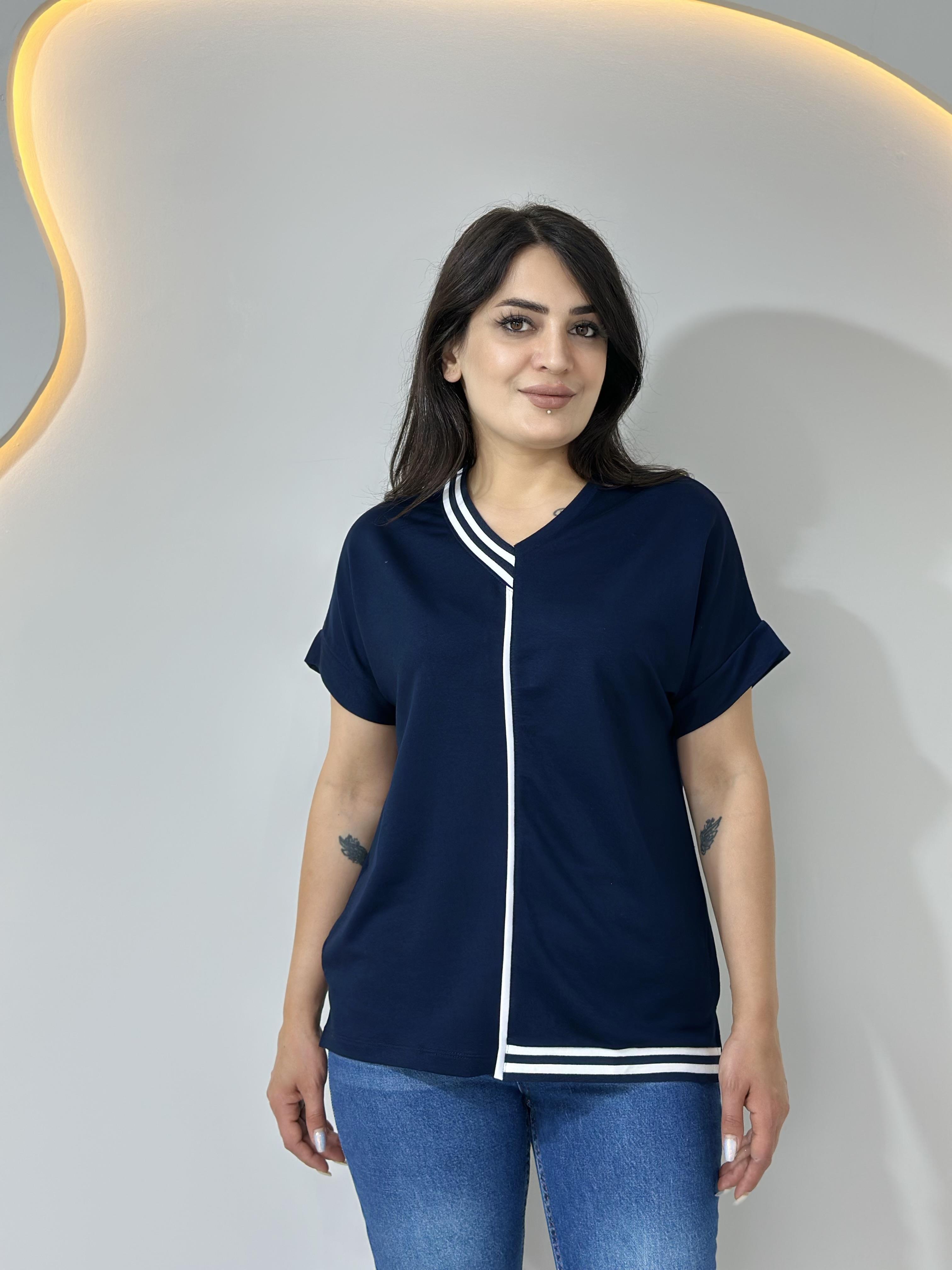 Lacivert V Yaka Modal Ribana Kısa Kol Tshirt A004