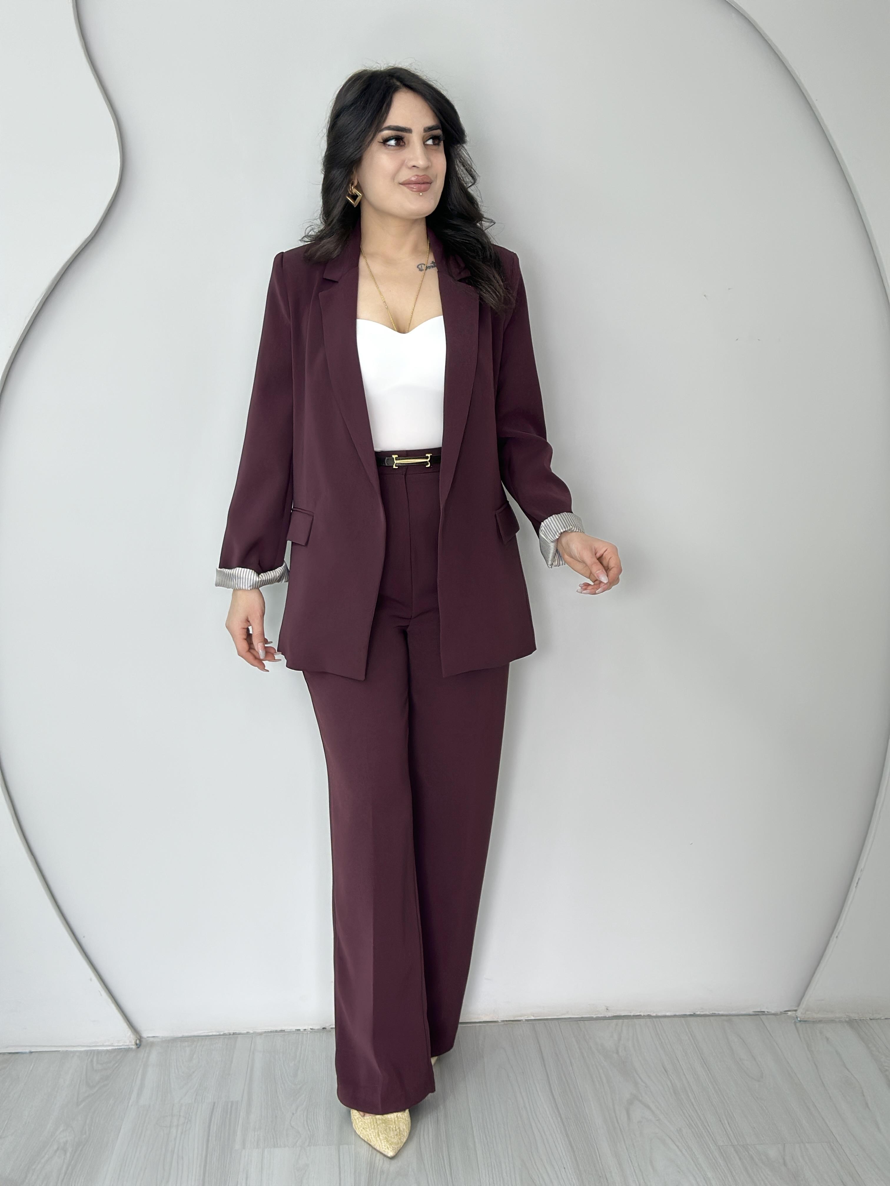 Landi Bordo Çizgili Astarlı Blazer Ceket C7561