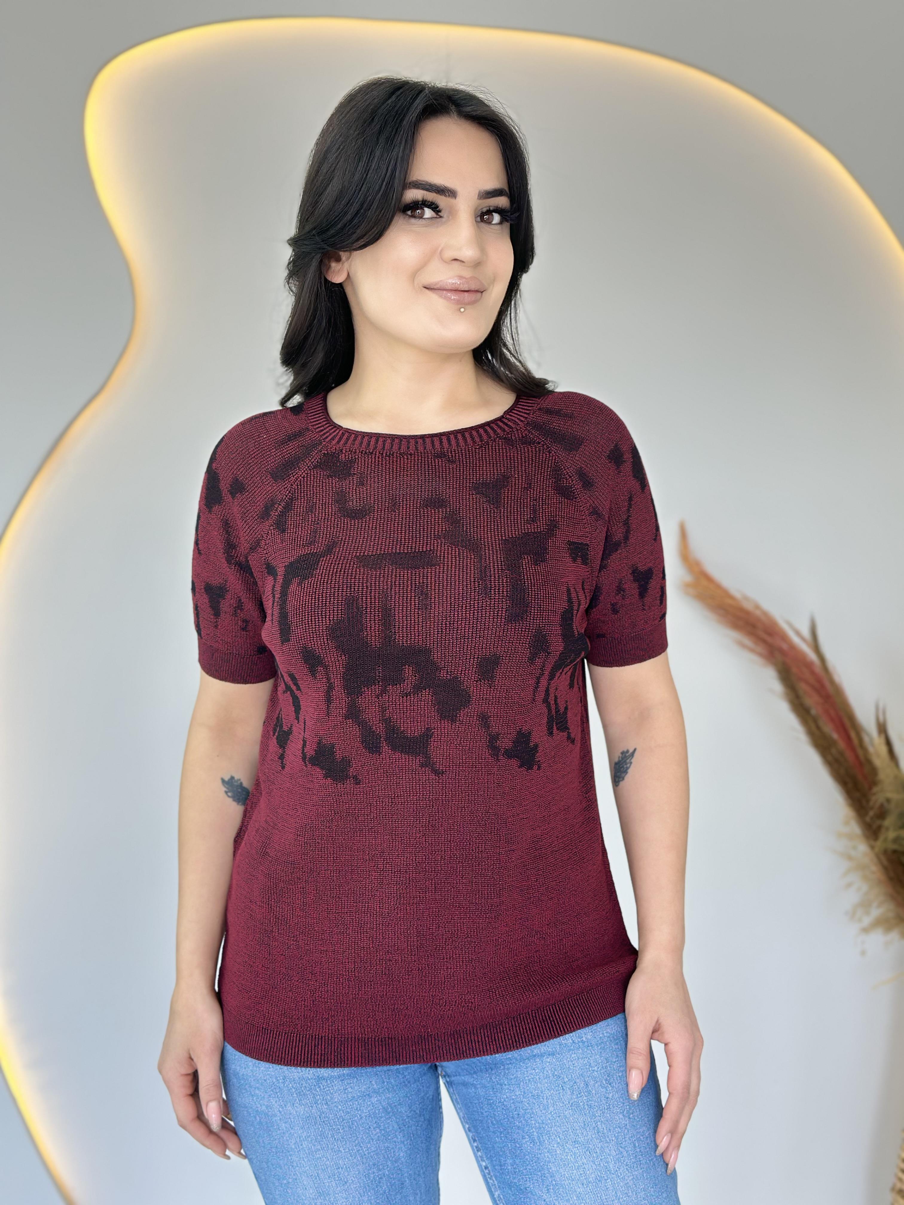 Lili Bordo Jakarlı Desenli Kisa Kollu Bluz D042