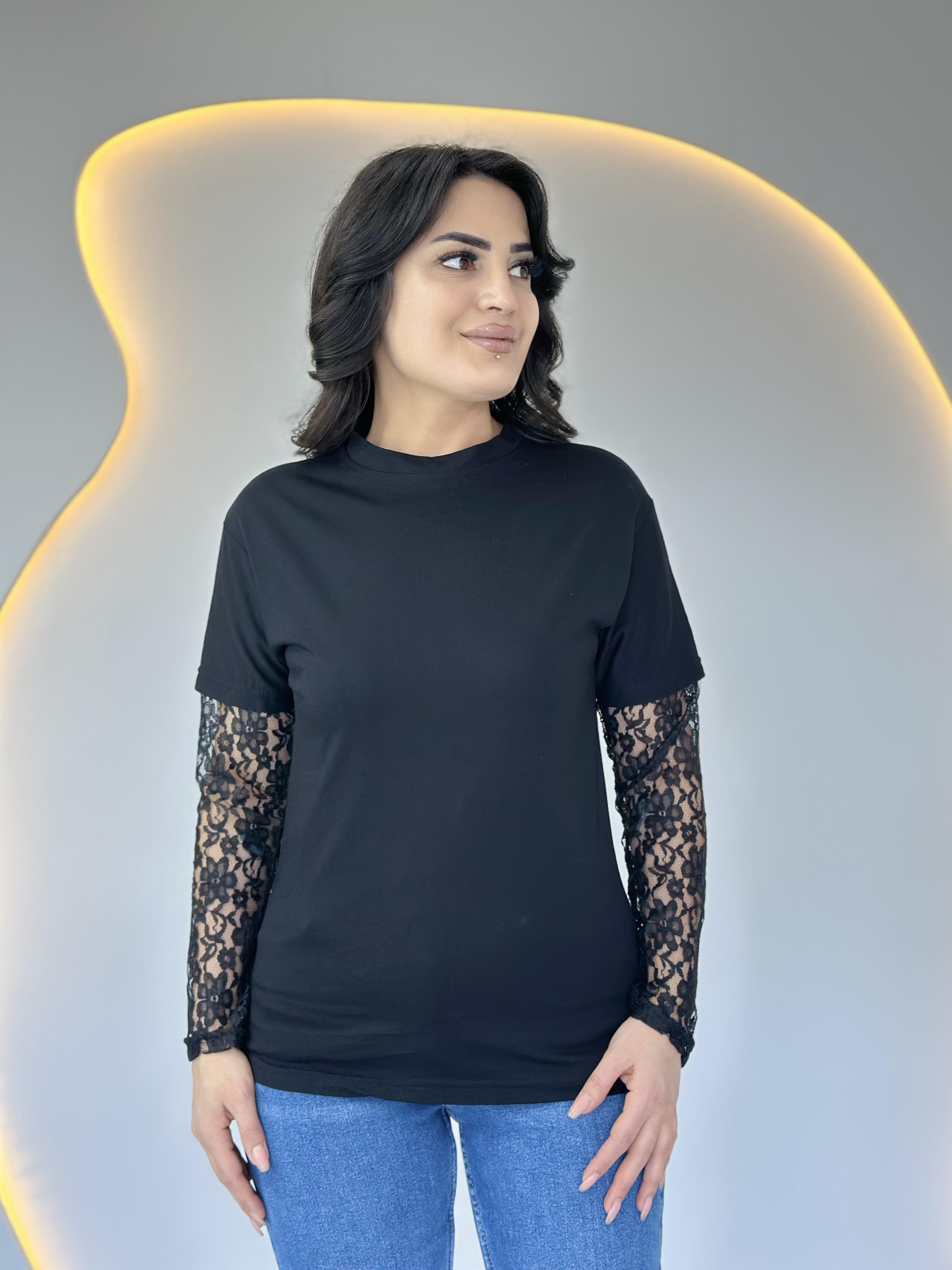 Look Siyah Kol Dantel Detaylı Viskon Bluz D049