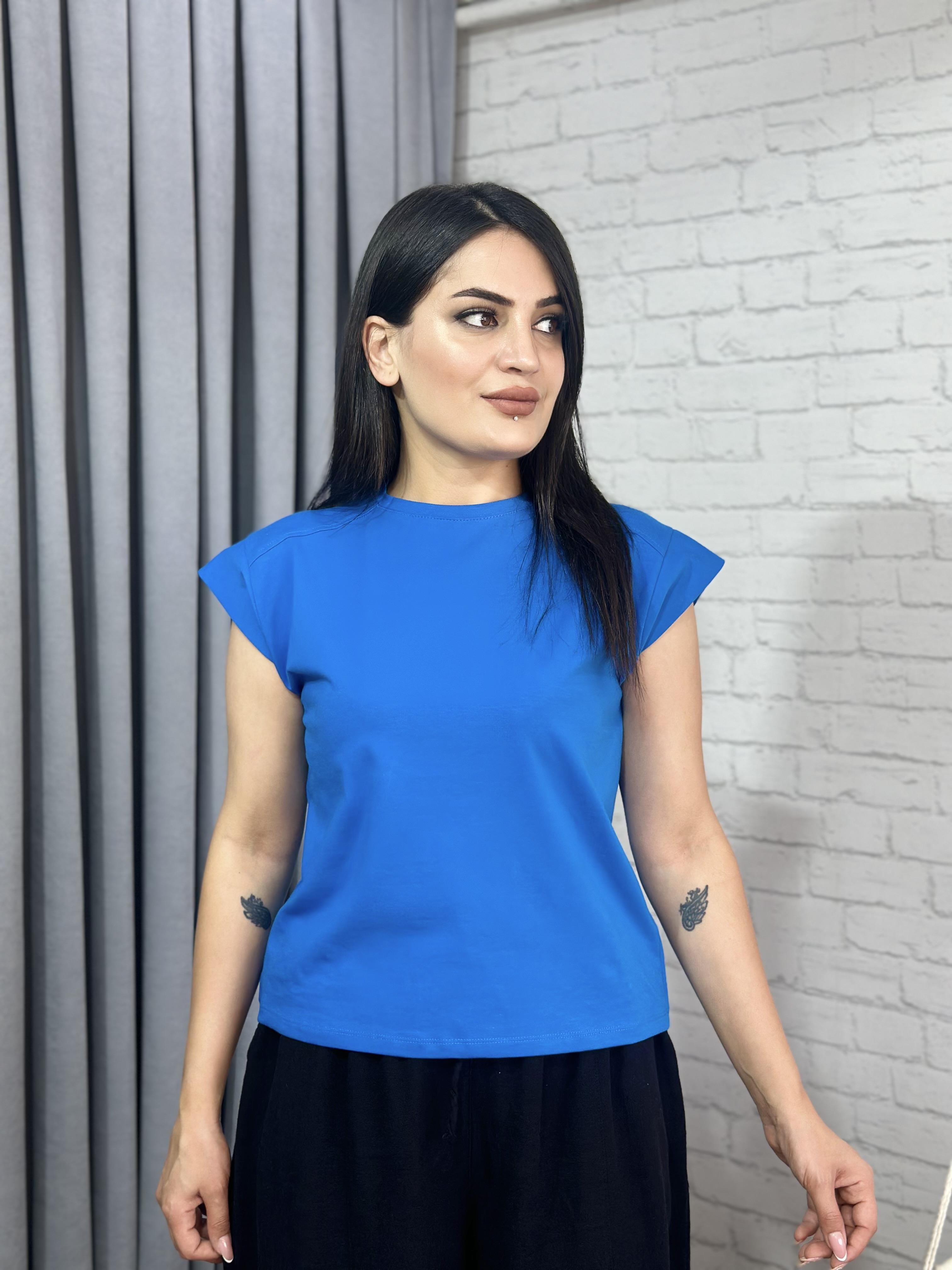 Mavi Yumuşak Doku Vatkalı Bluz 