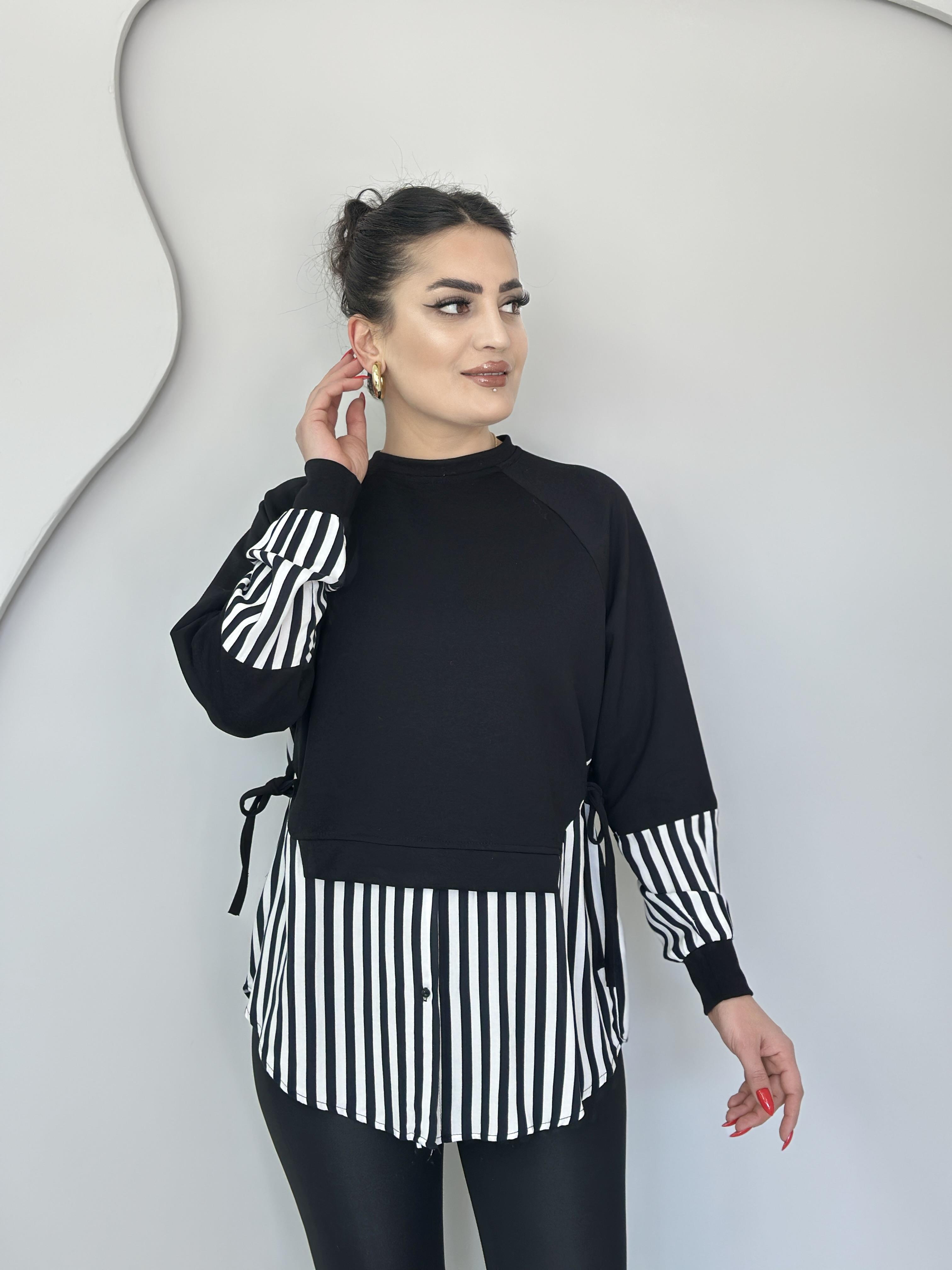 Meva Siyah Bisiklet Yaka Yandan Bağlamalı Sweatshirt C26130