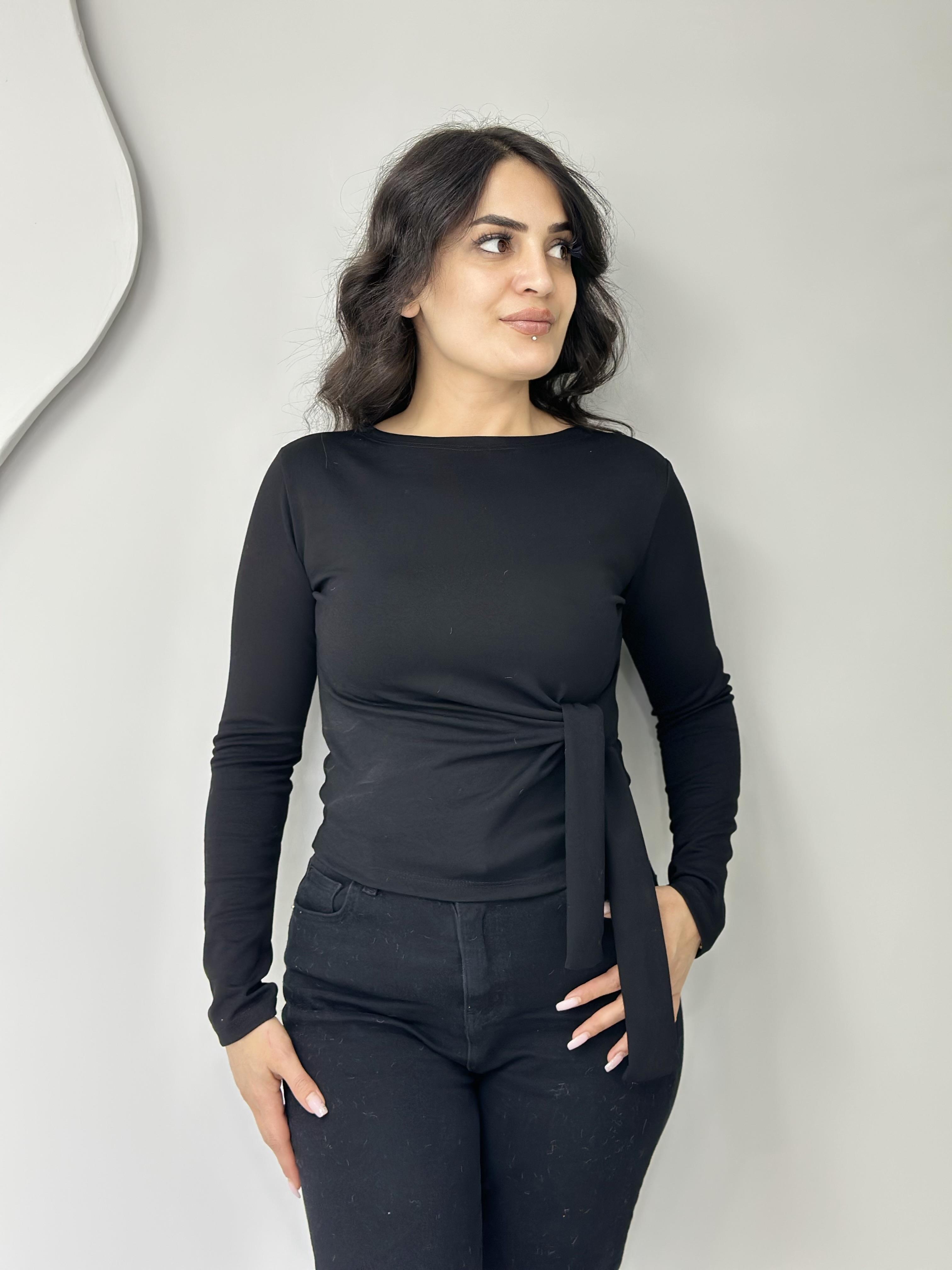 Noa Siyah Belden Bağlamalı Modal Kollu Bluz A042