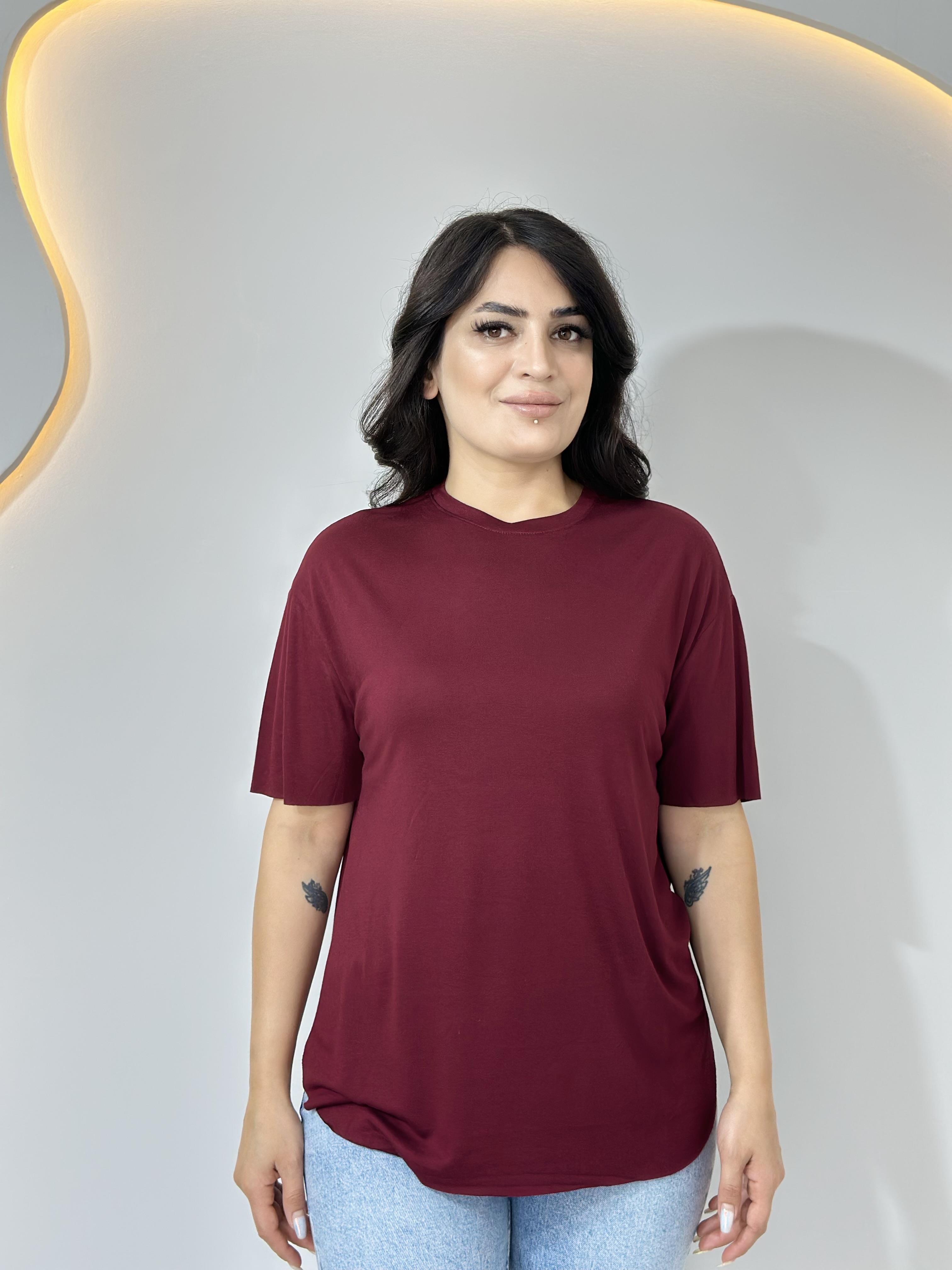 Nola Bordo Bisiklet Yaka Lazer Kesim Modal Kumaş Orijinal Tshirt A056