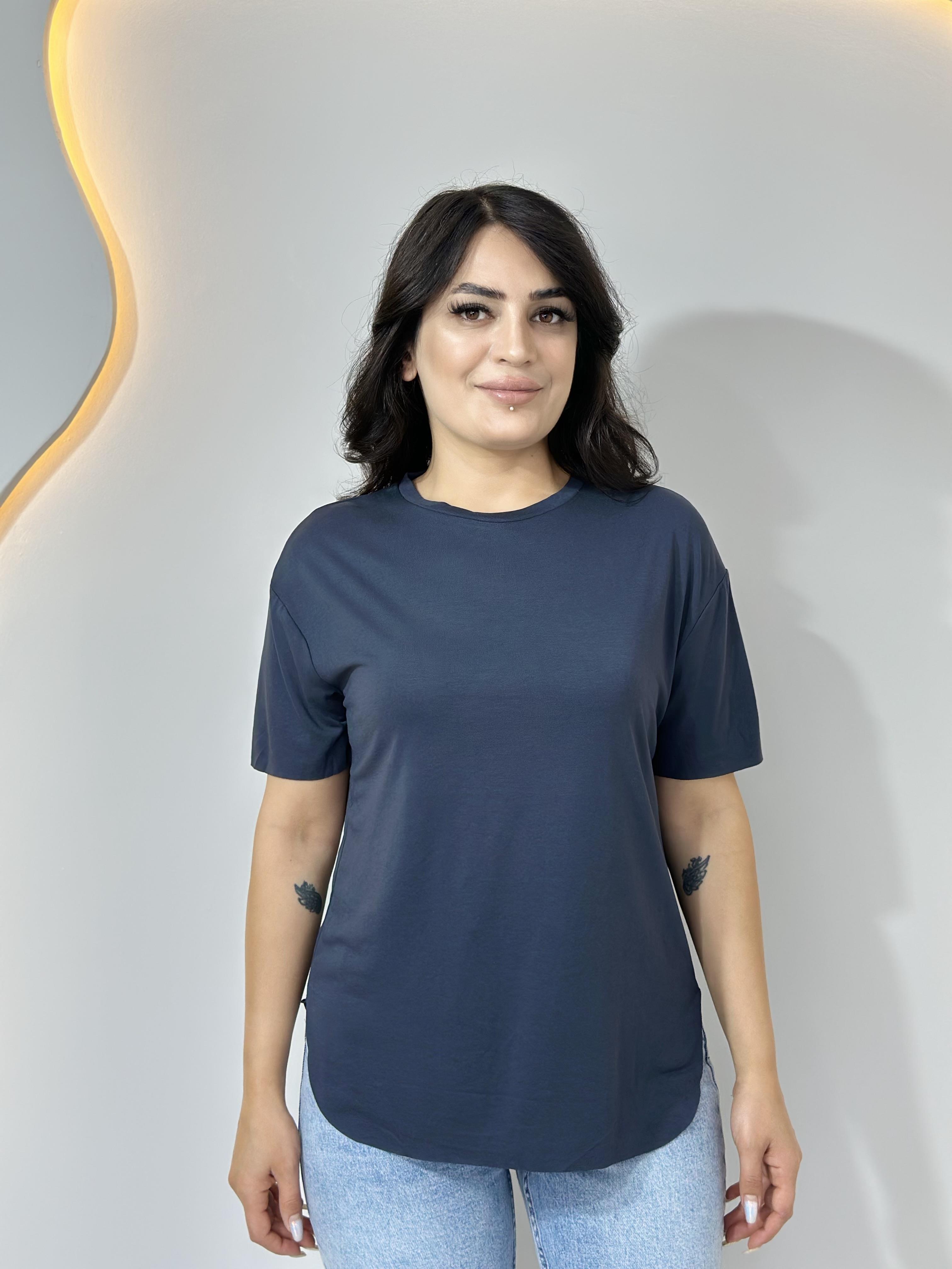 Nola Füme  Bisiklet Yaka Lazer Kesim Modal Kumaş Orijinal Tshirt A054