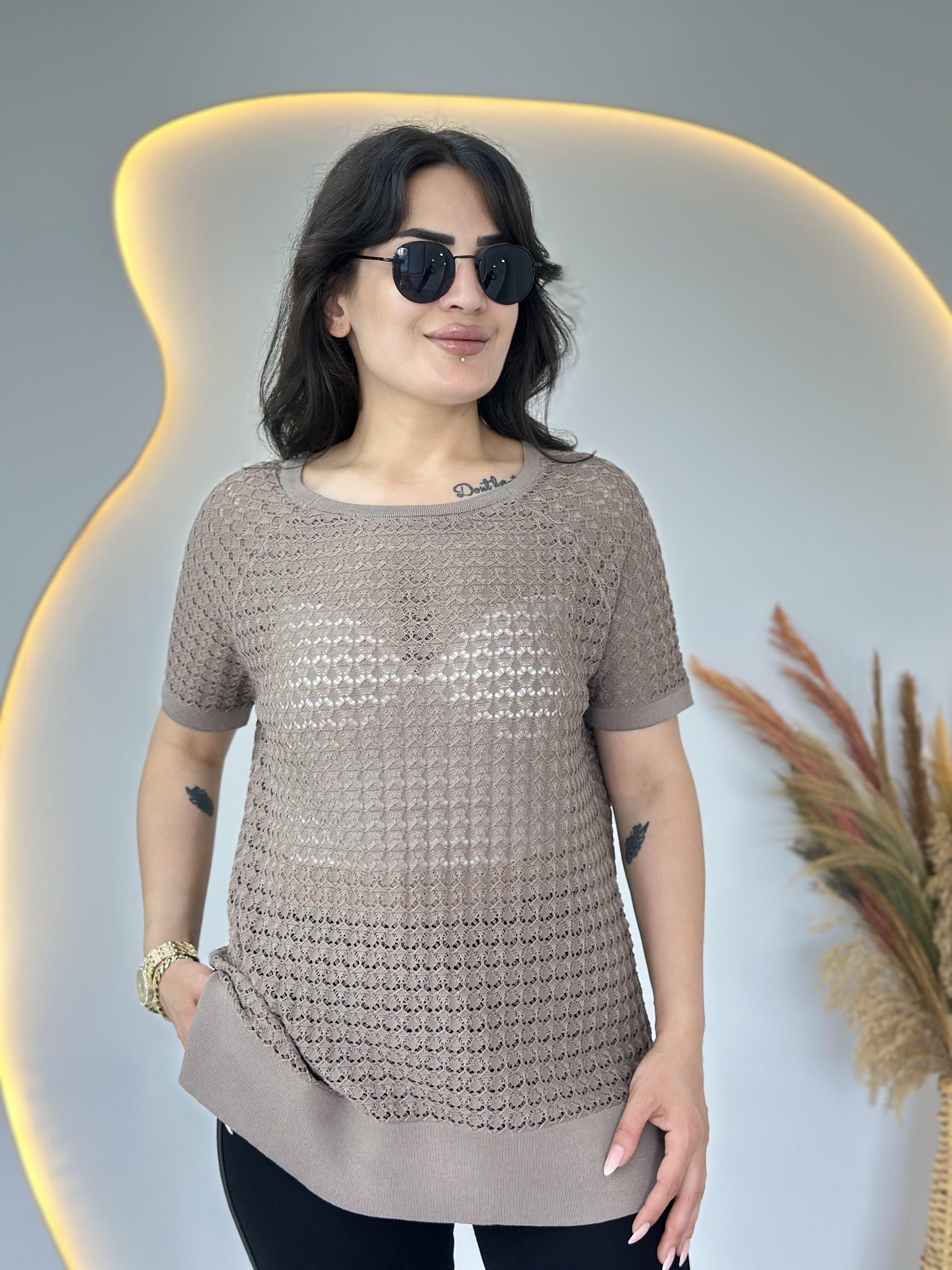 Odea Vizon Bisiklet Yaka File Detaylı Merserize Bluz D134