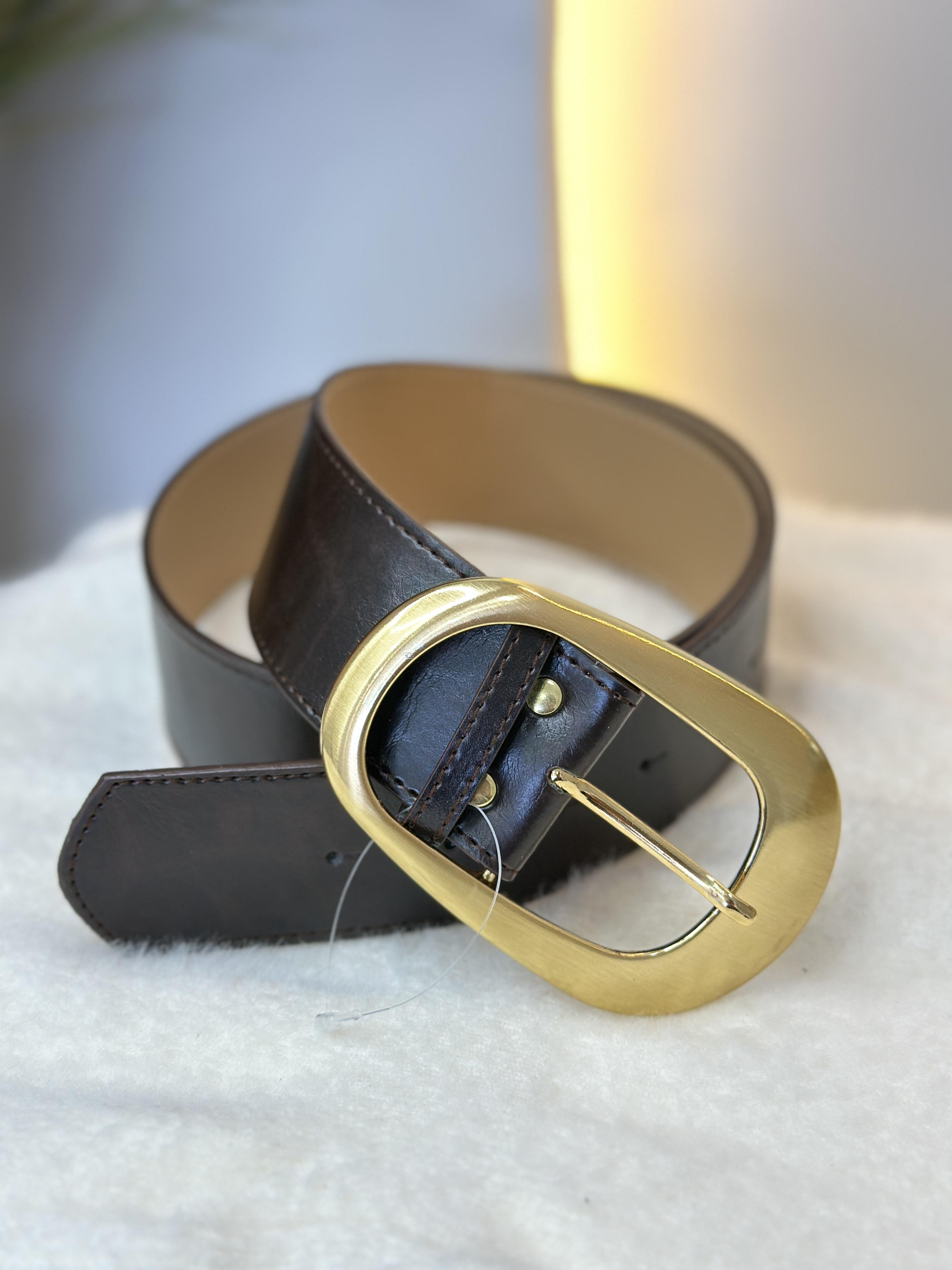Oval Kahve Gold Tokalı Geniş Kemer C2324