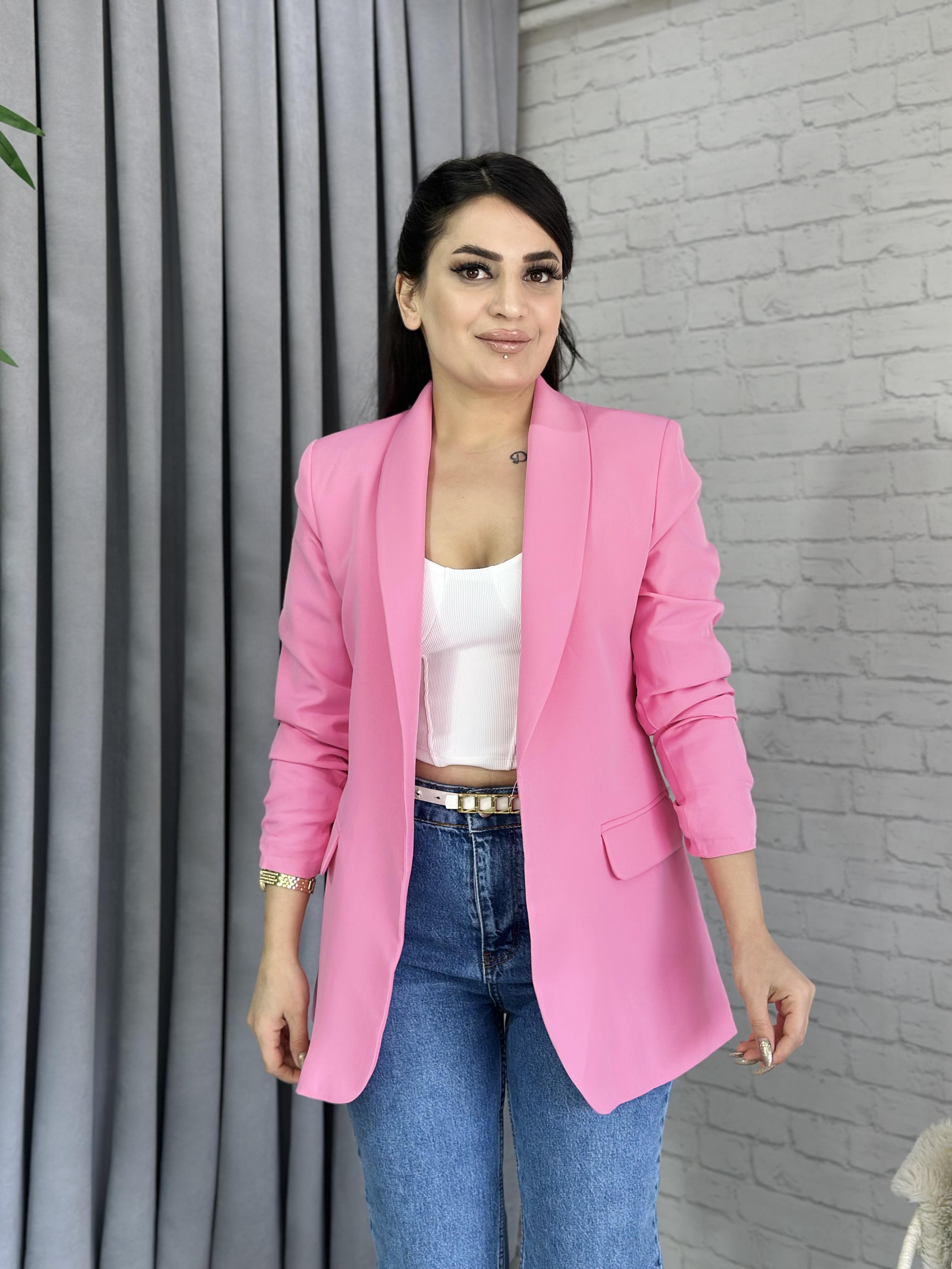 Pembe Kolu Büzgülü Astarlı Atlas Kumaş Ceket A066
