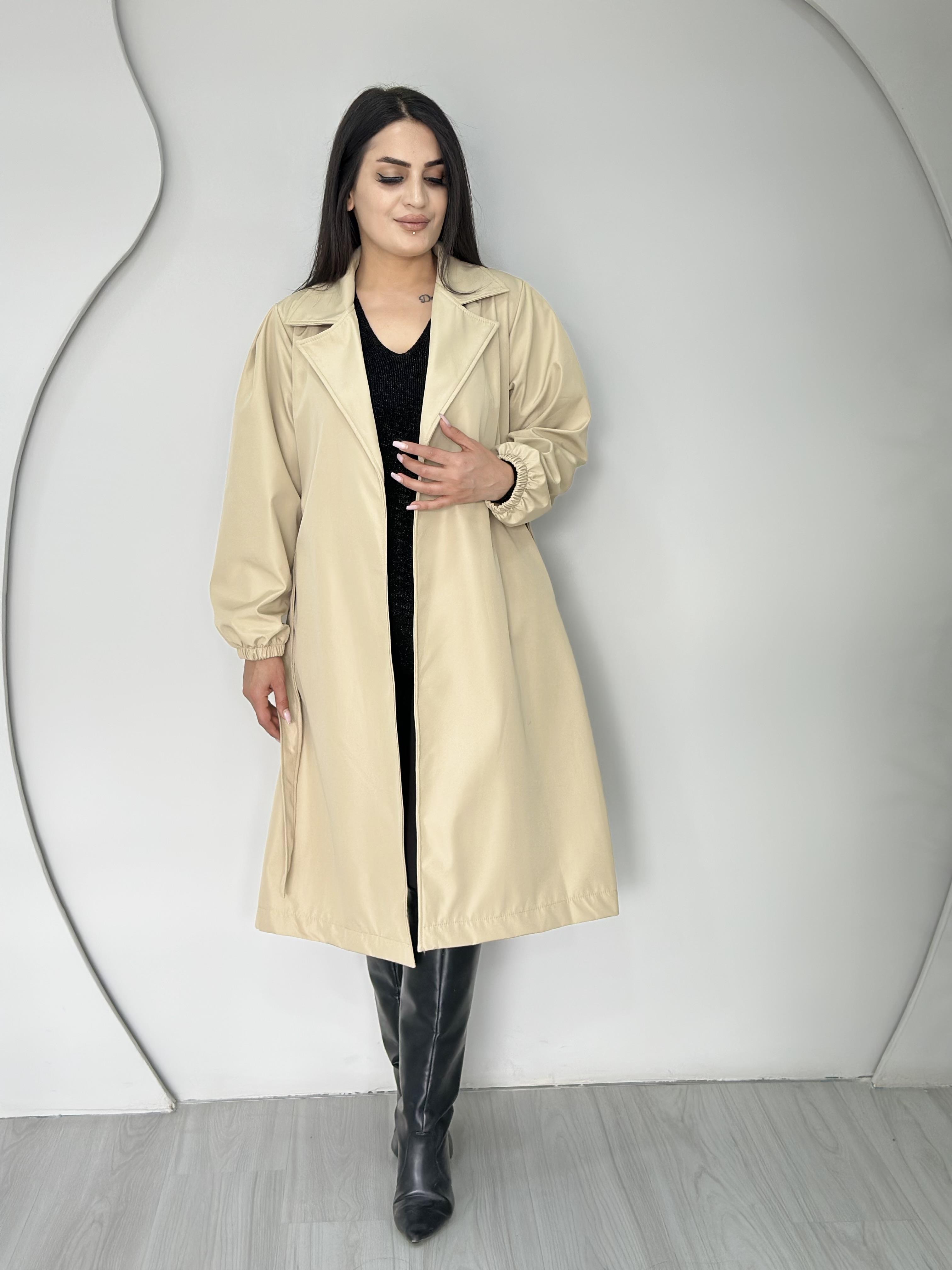 Rain Bej Kuşaklı Balon Kol Trençkot A114