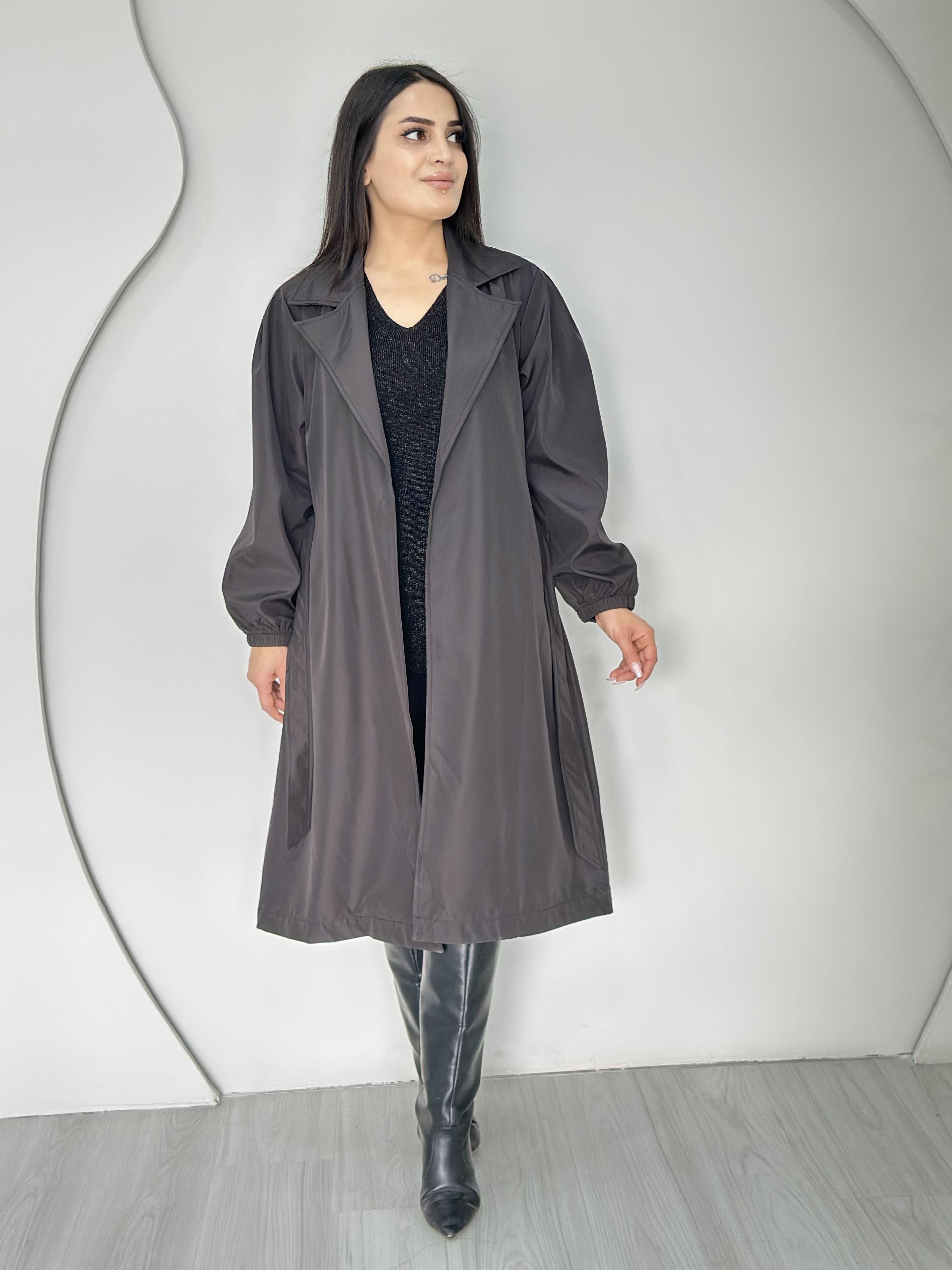 Rain Siyah Kuşaklı Balon Kol Trençkot A115