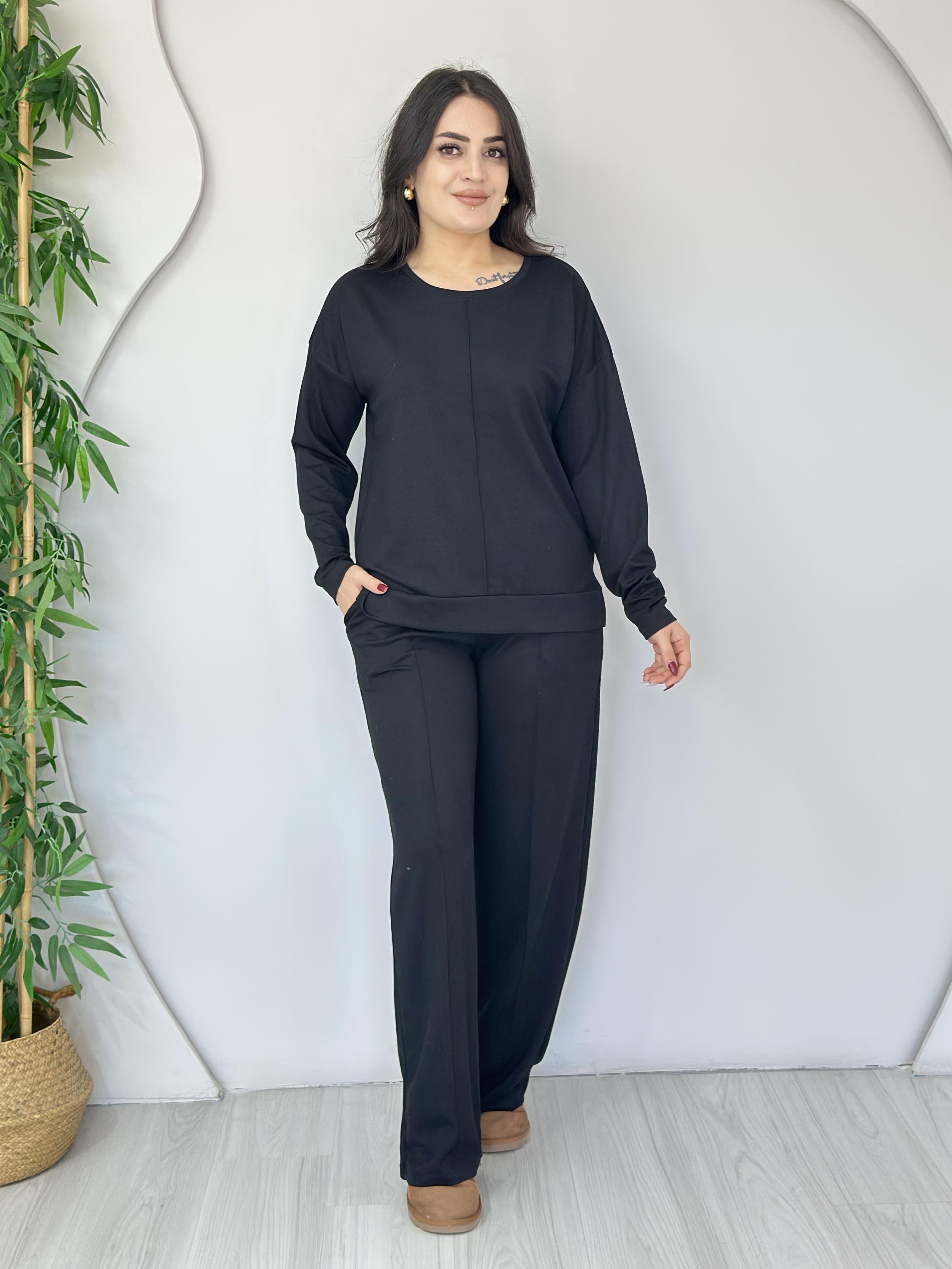 Rolo Siyah Orta Çizgi Modal Kumaş Alt Üst İkili Takım A690