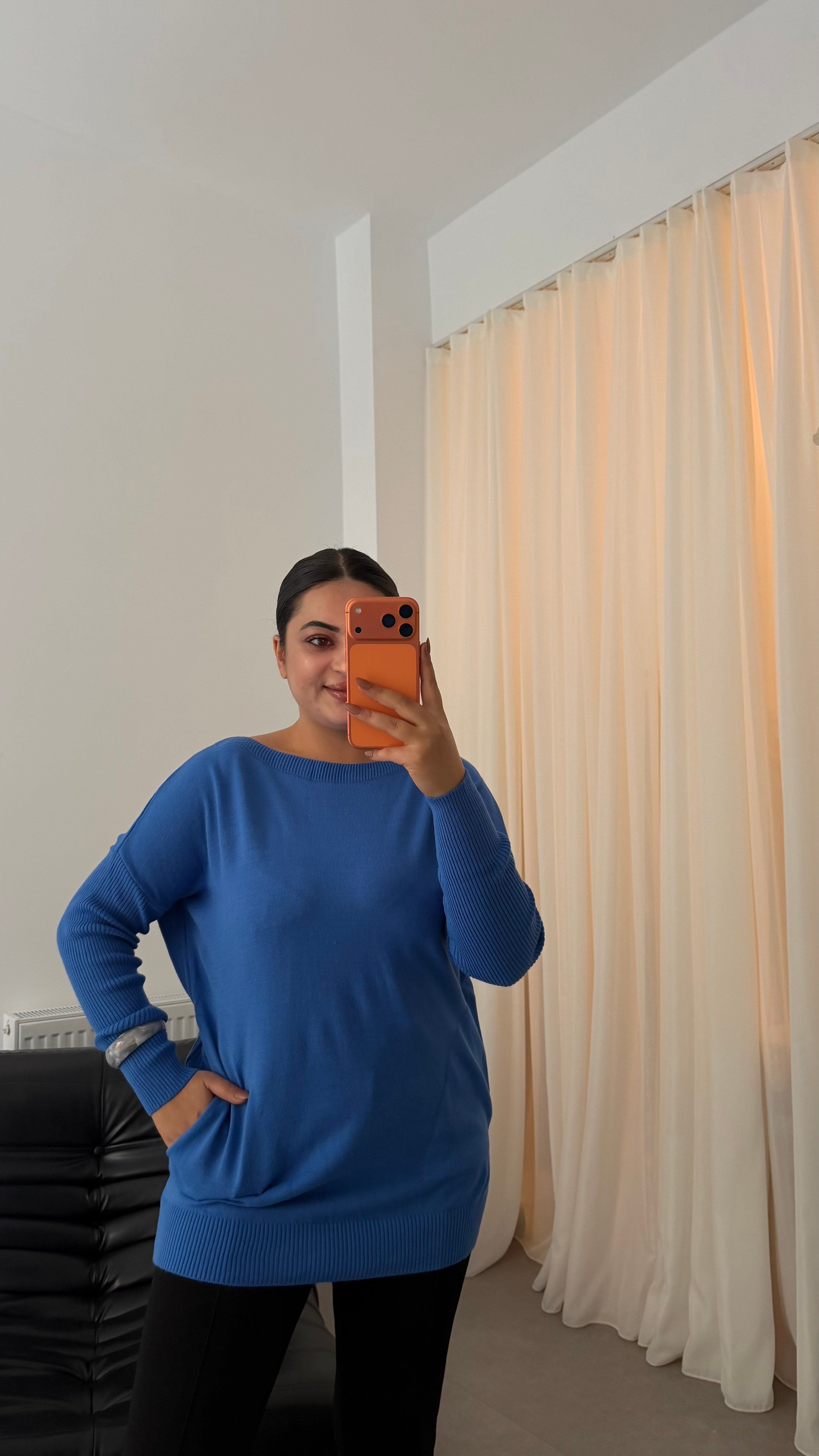 Selanik Cepli Çelik Triko Bluz Mavi 