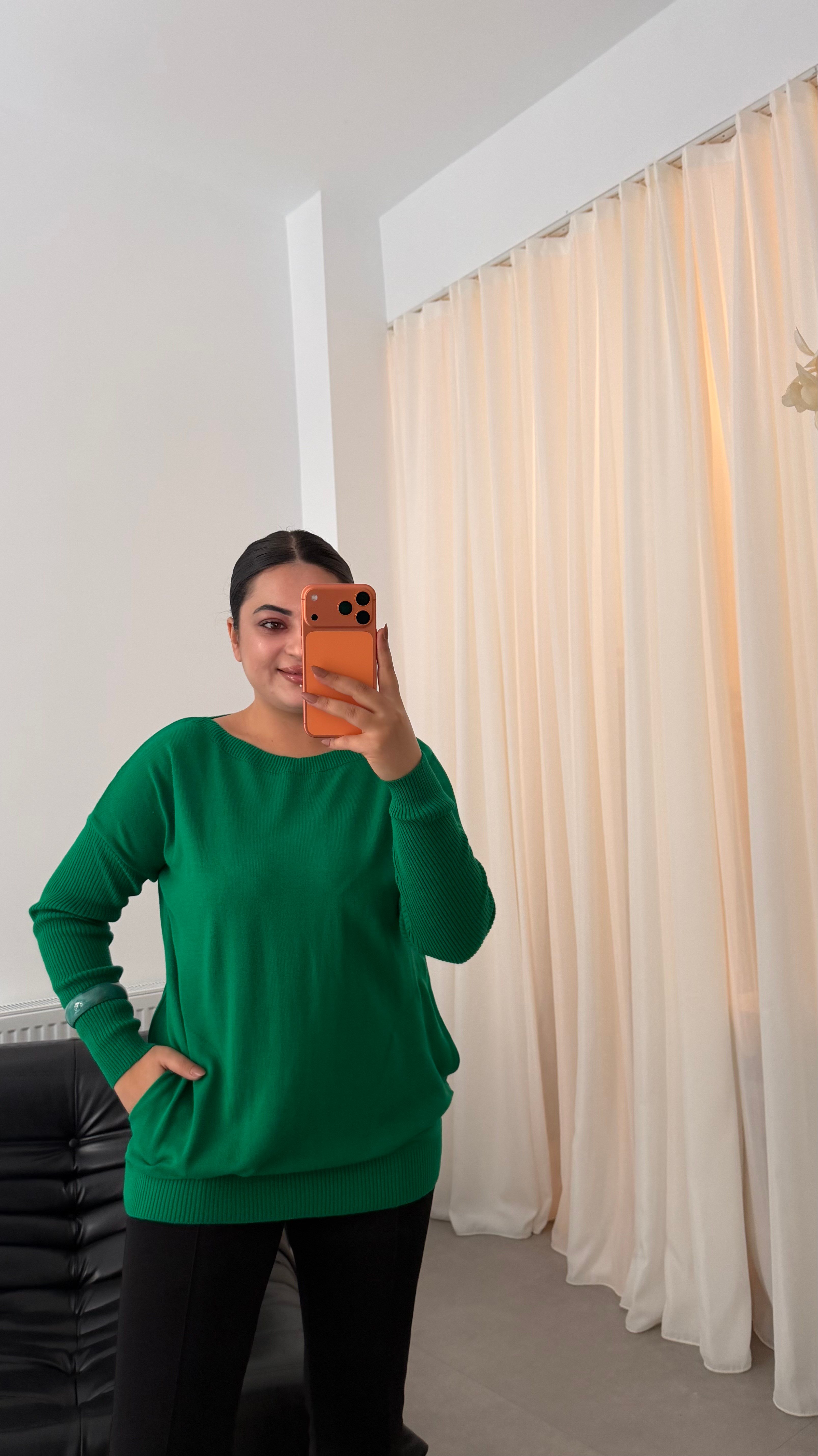 Selanik Cepli Çelik Triko Bluz Yeşil