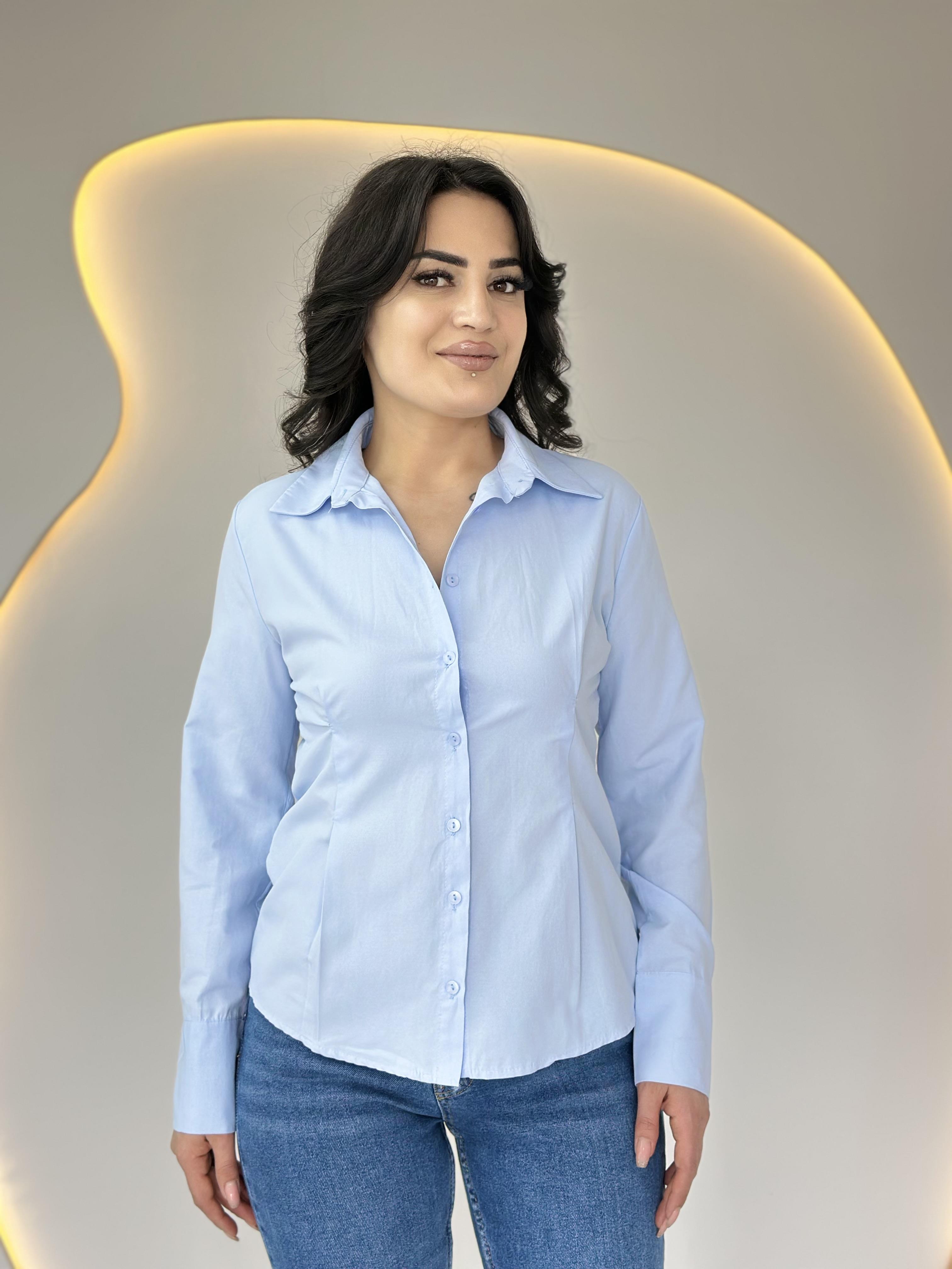 Sely Bebe Mavi  Belden Oturmalı Tek Pensli Tasarım Gömlek D061