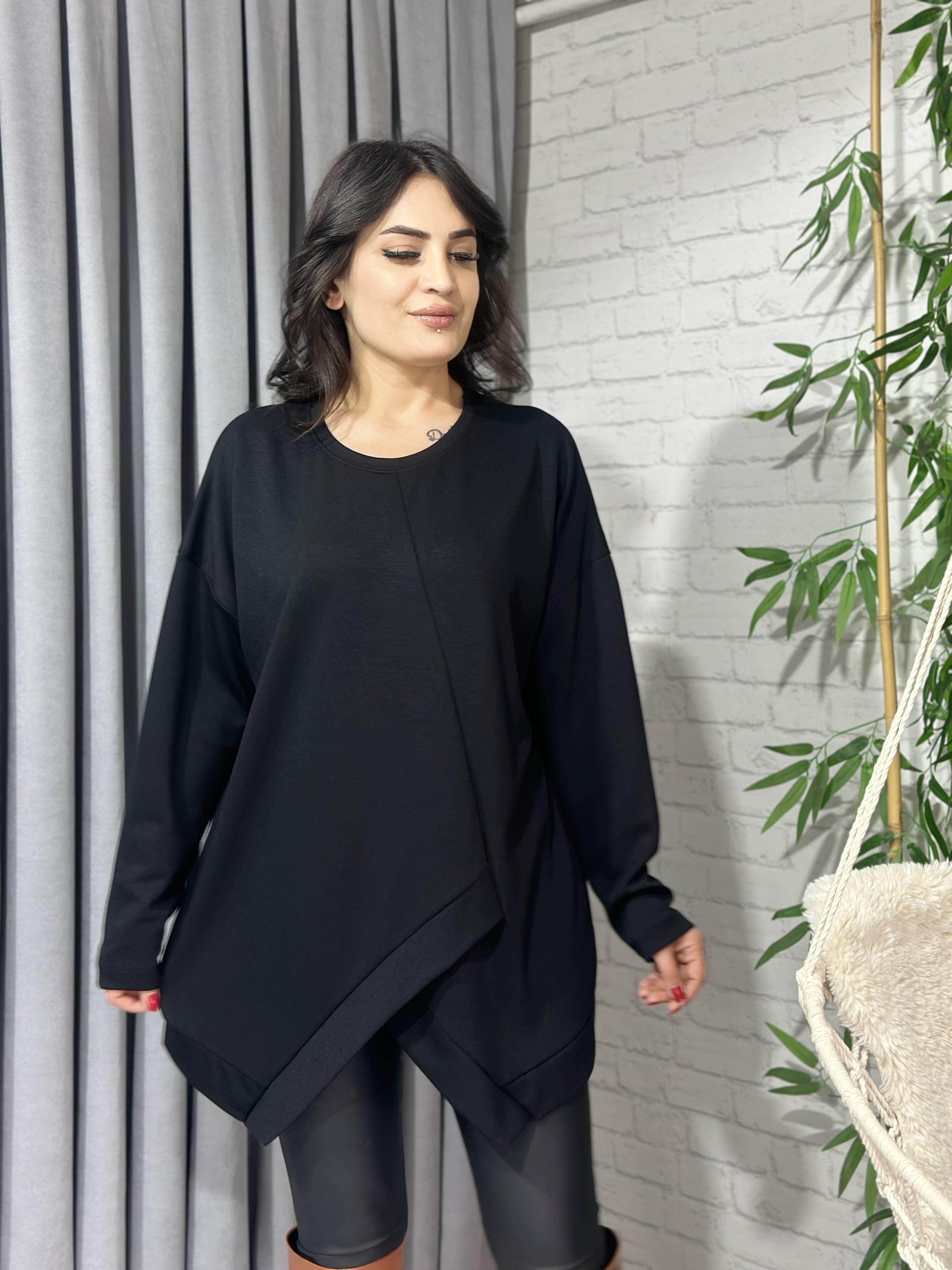 Siyah Asimetrik Kesim Modal Oversize Bluz