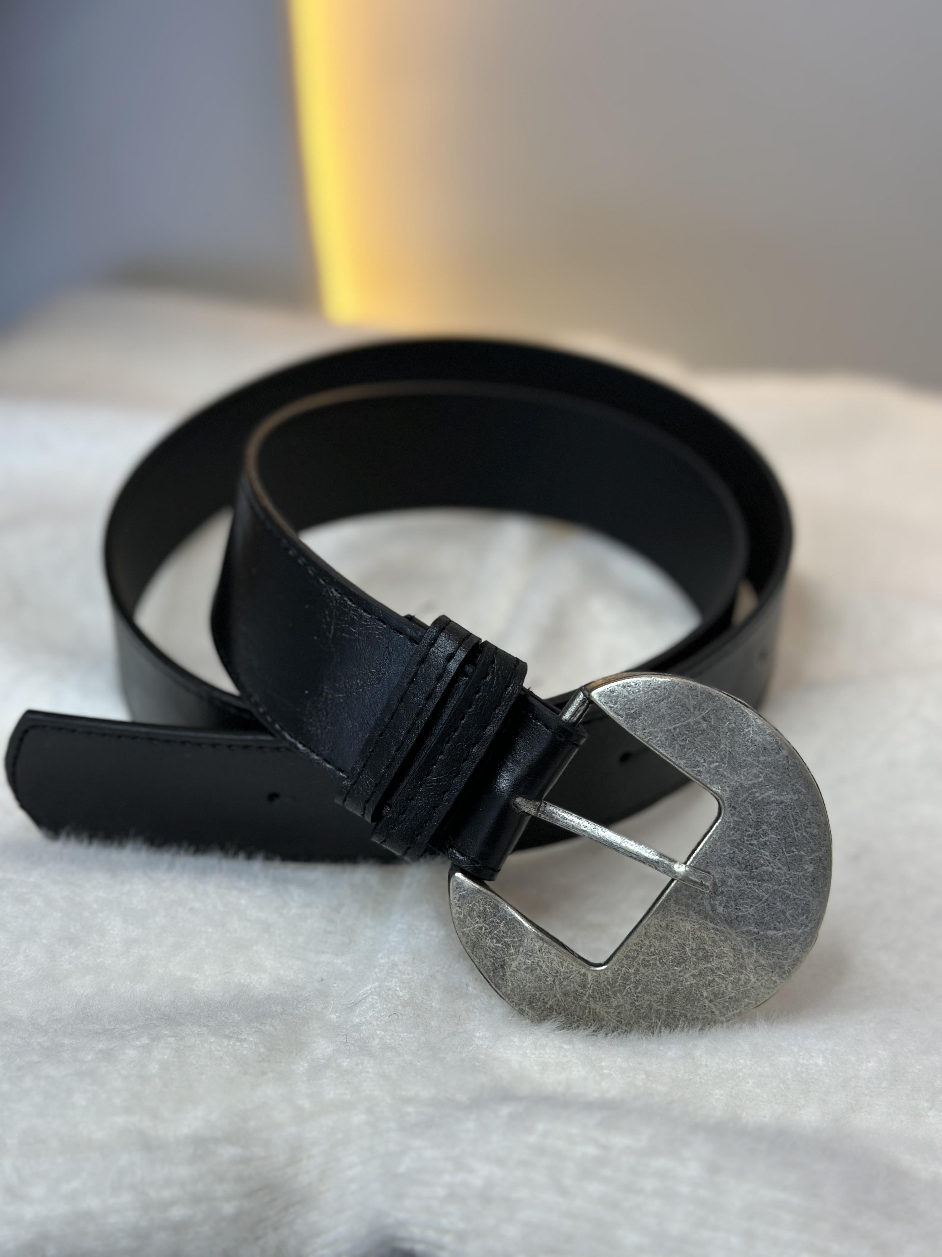 Siyah Oval Metal Tokalı Deri Kemer A7896