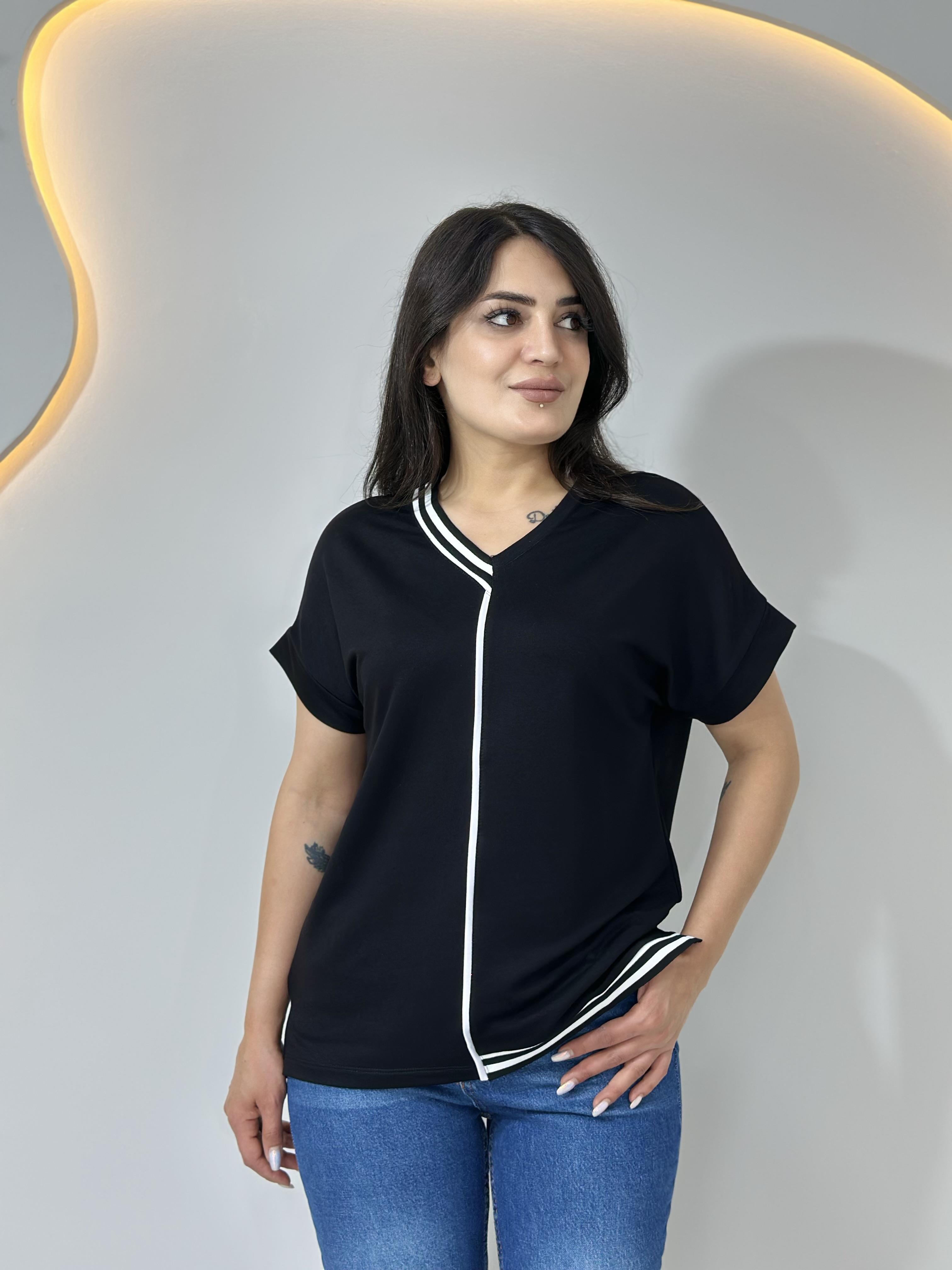 Siyah  V Yaka Modal Ribana Kısa Kol Tshirt A008