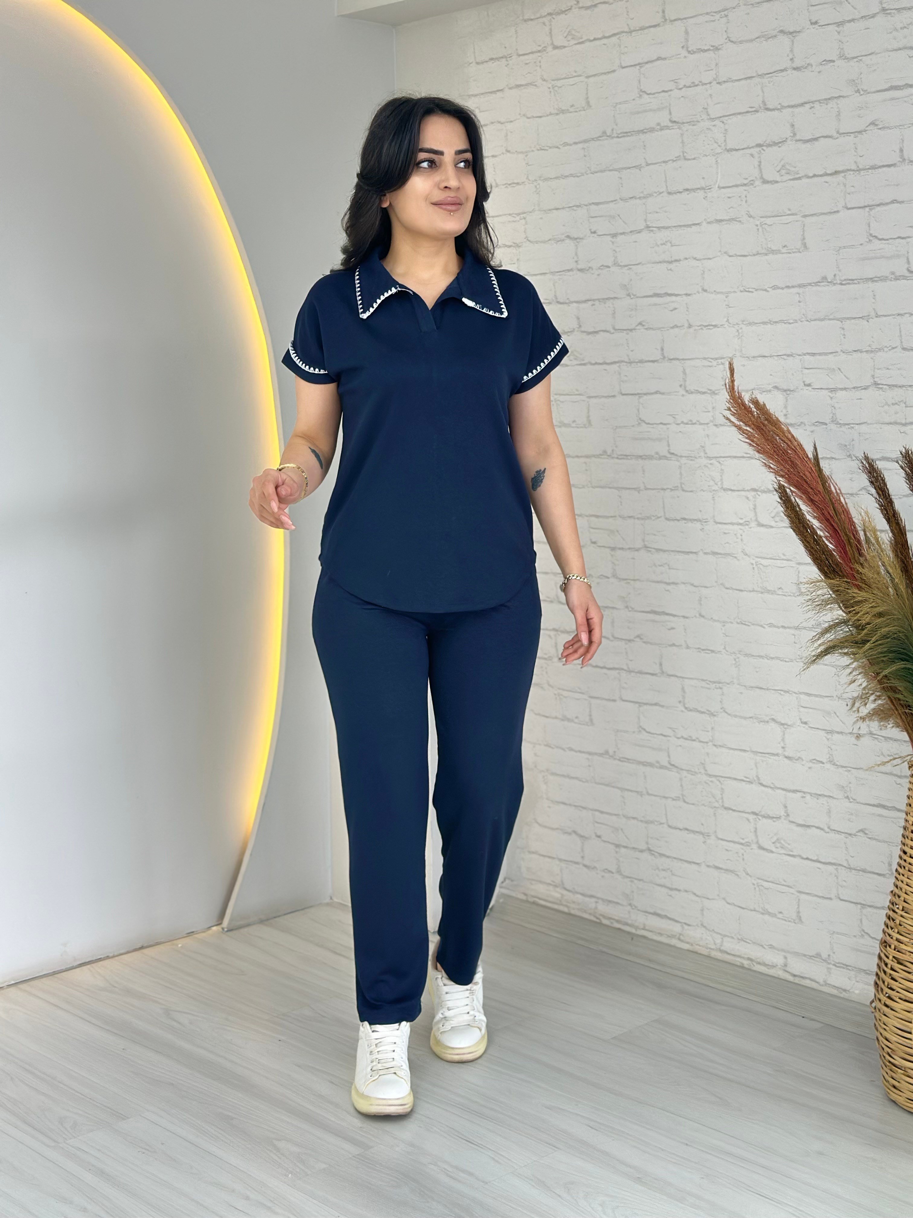 Truva Lacivert Polo Yaka Kroşetalı Alt Üst Takım D070