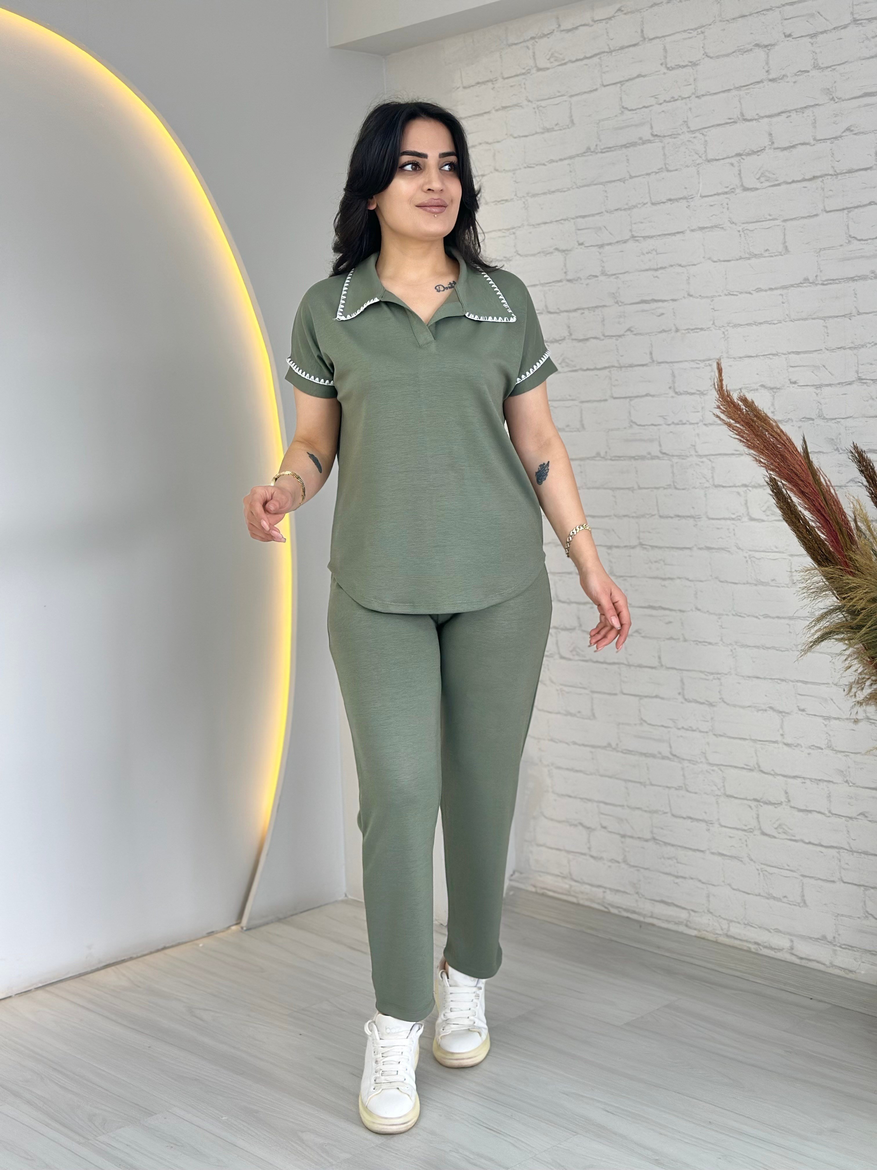 Truva Mint Yeşili Polo Yaka Kroşetalı Alt Üst Takım D070