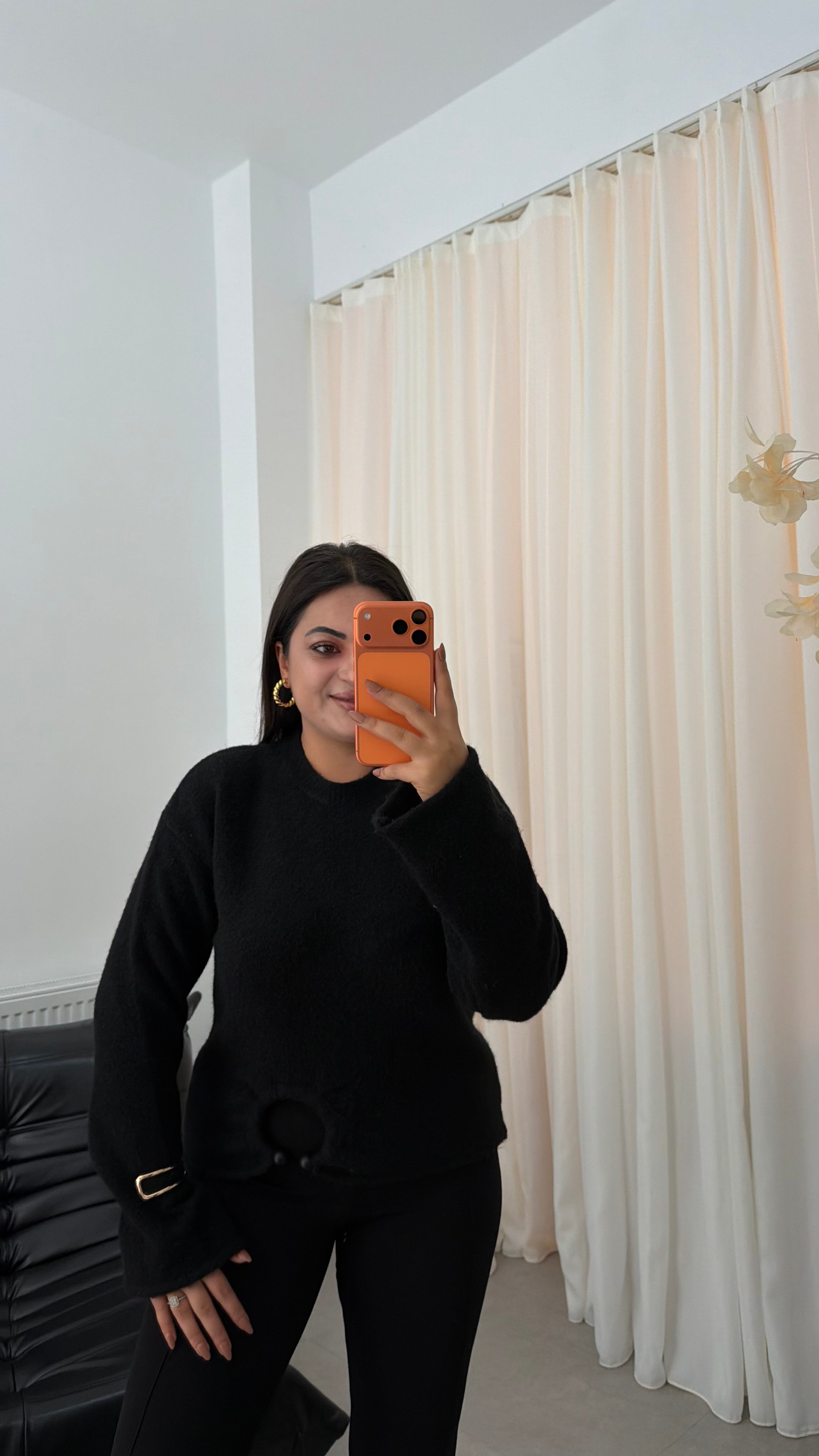 Urban Bisiklet Yaka Toka Detaylı Triko Kazak Siyah