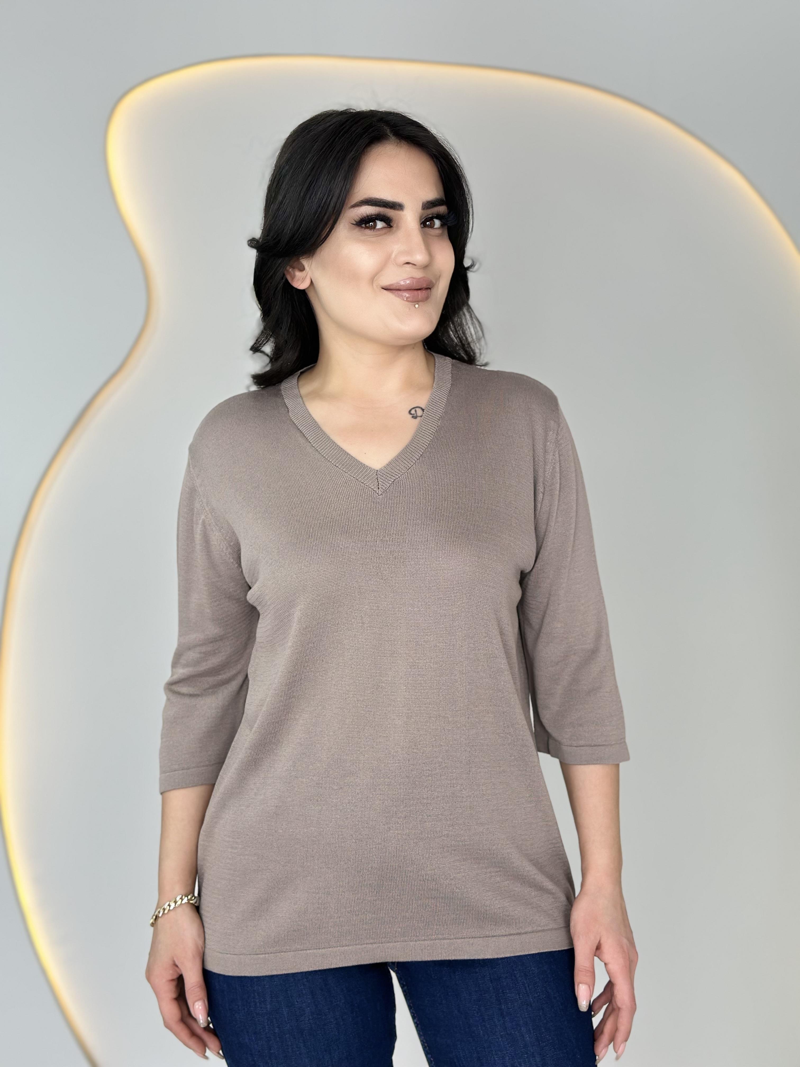 Vior Vizon V Yaka Sim İşlemeli Triko Bluz D025