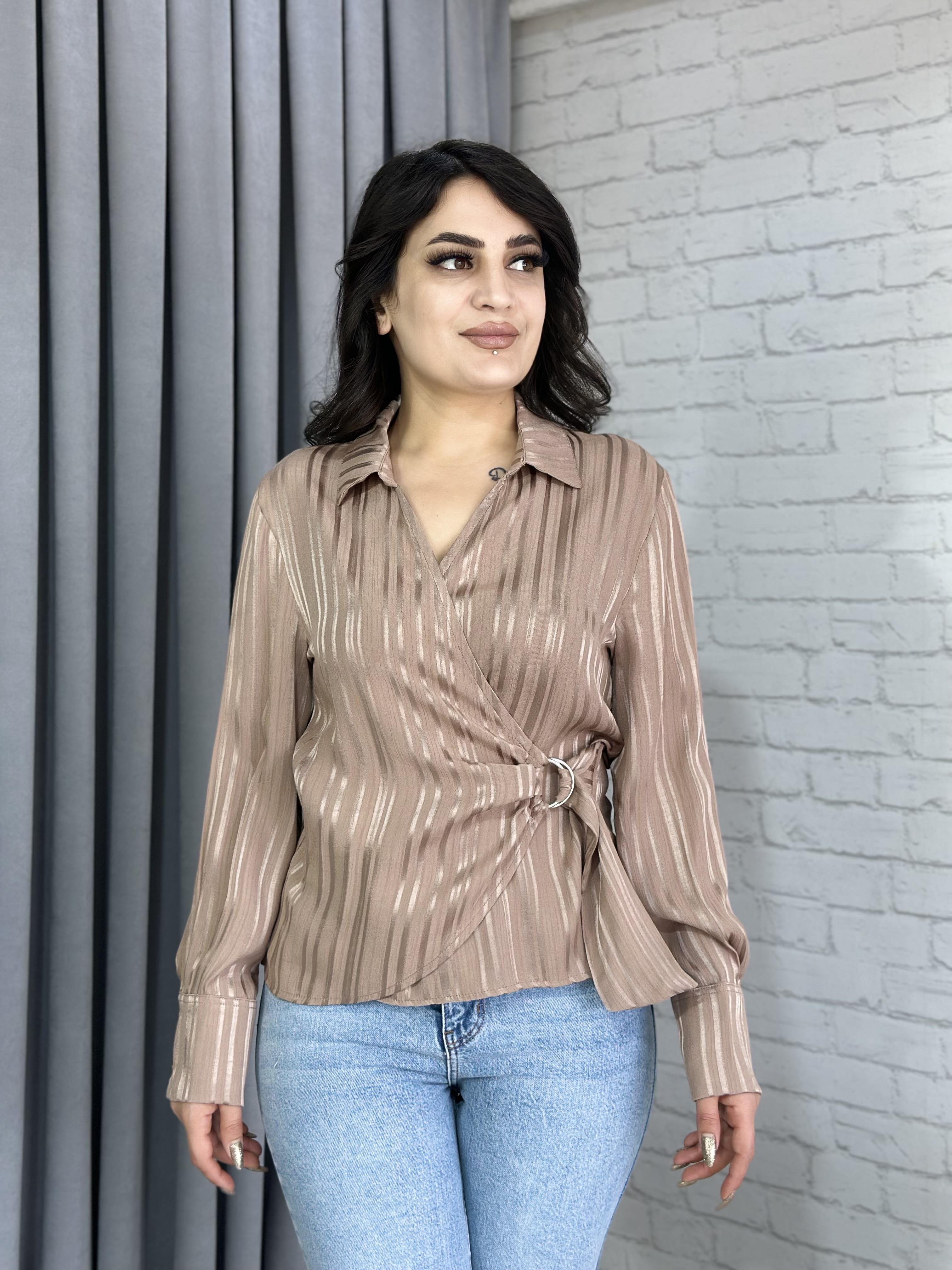 Vizon Kruvaze Yaka Yandan Tokalı Saten Bluz A065