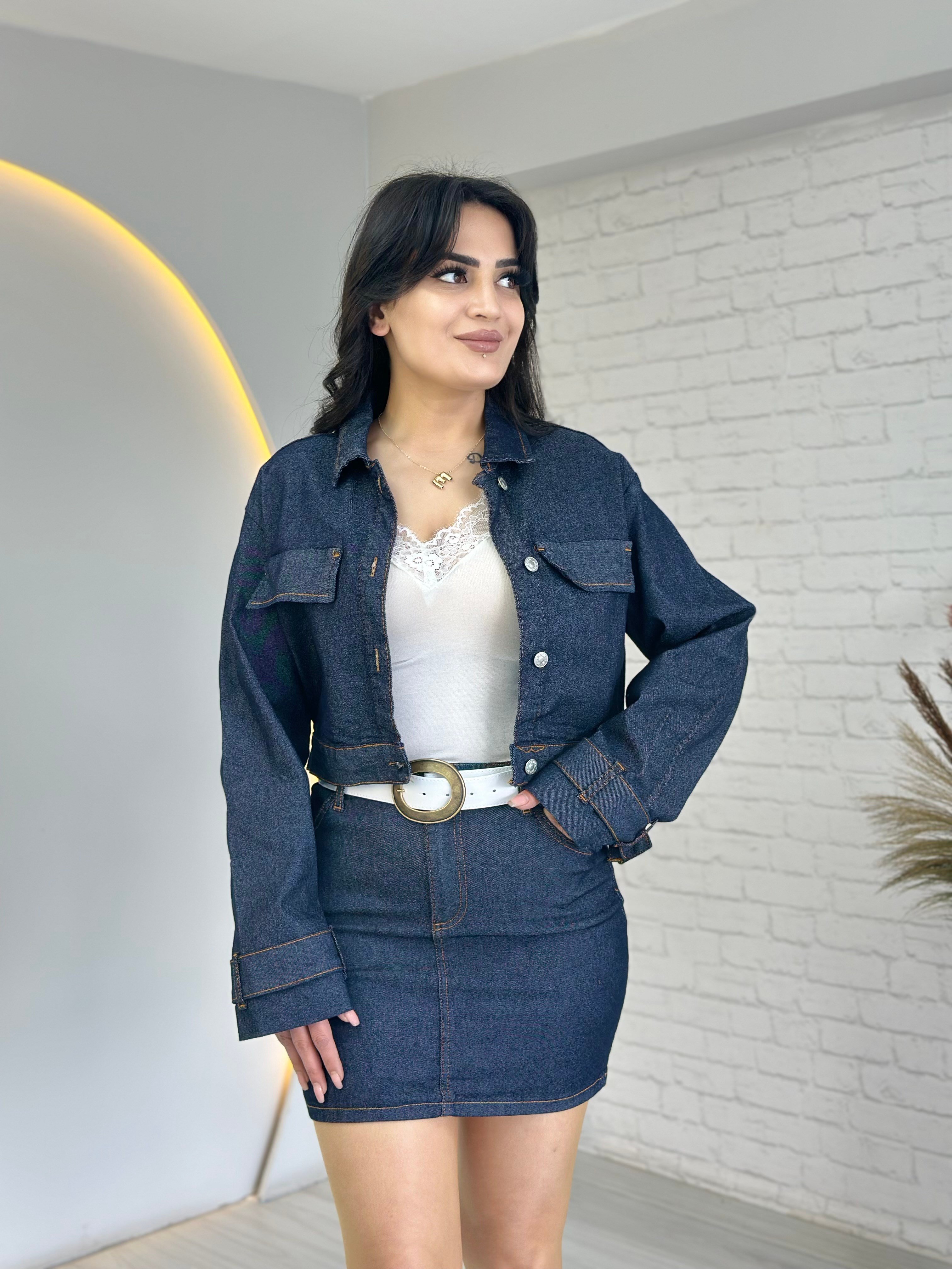 Wian Lacivert Ceket Etek Jean İkili Takım D076