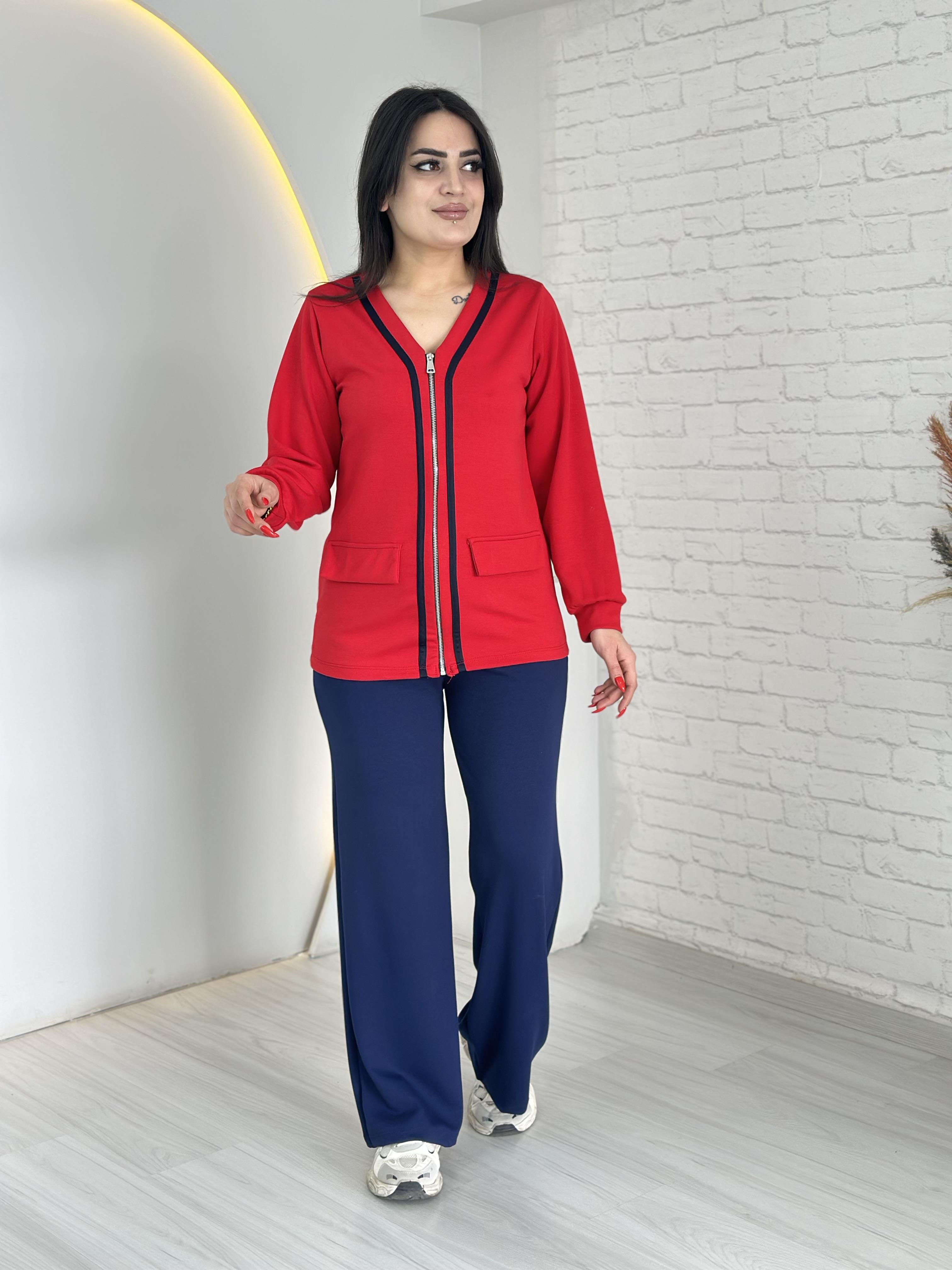 Zira Lacivert Fermuarlı Biyeli Kırmızı Modal İkili Takım D008  