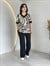 Janes Siyah V Yaka Leopar Desenli Bluz Pantolon İkili Takım D098 