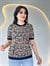 Soft Lacivert Leopar Bisiklet Yaka Kısa Kollu Bluz D018
