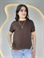 Wor Kahve Bisiklet Yaka Dantel Detaylı Tasarım Tshirt Bluz D129