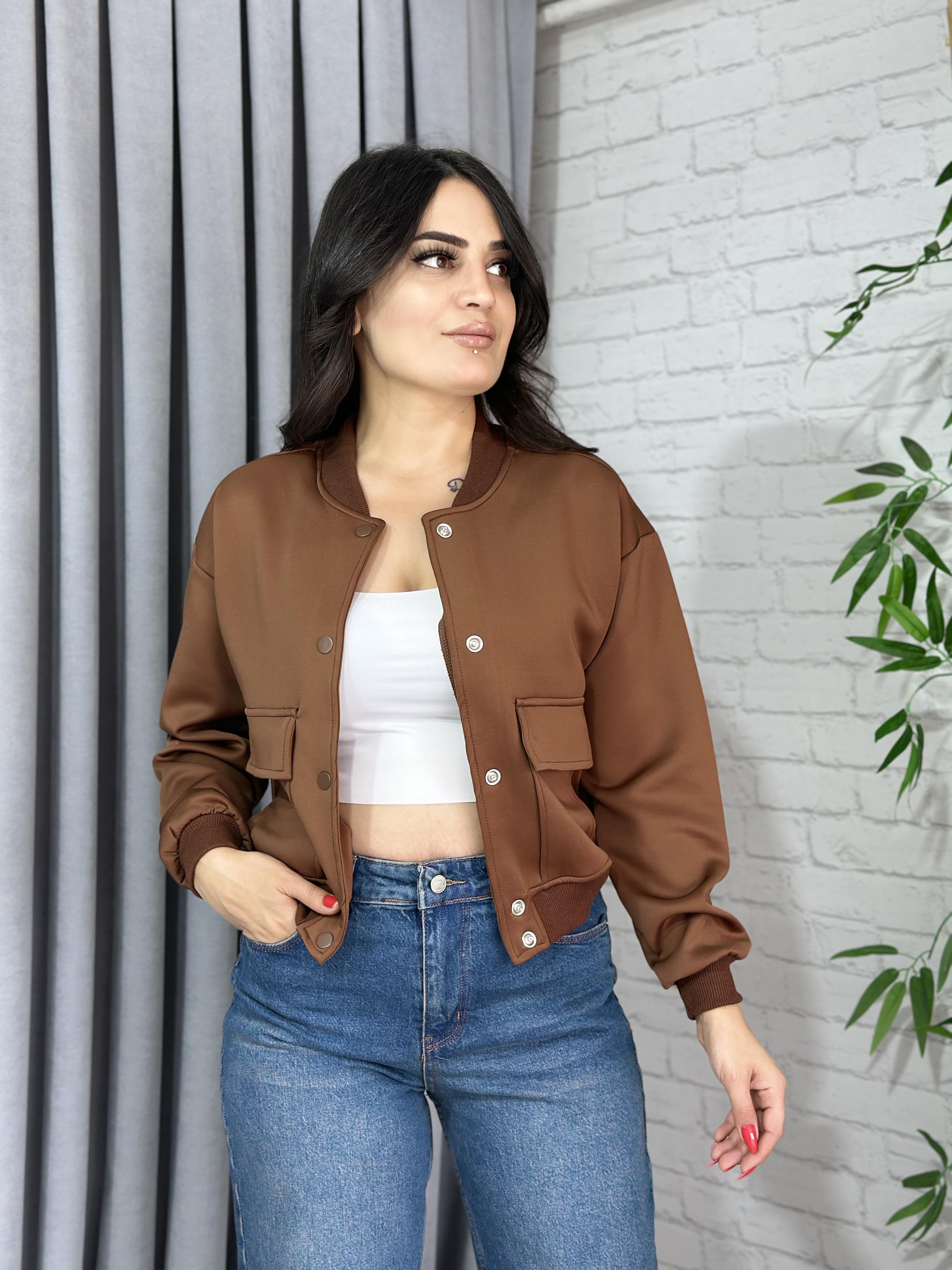 Acı Kahve Cepli Bomber Ceket 