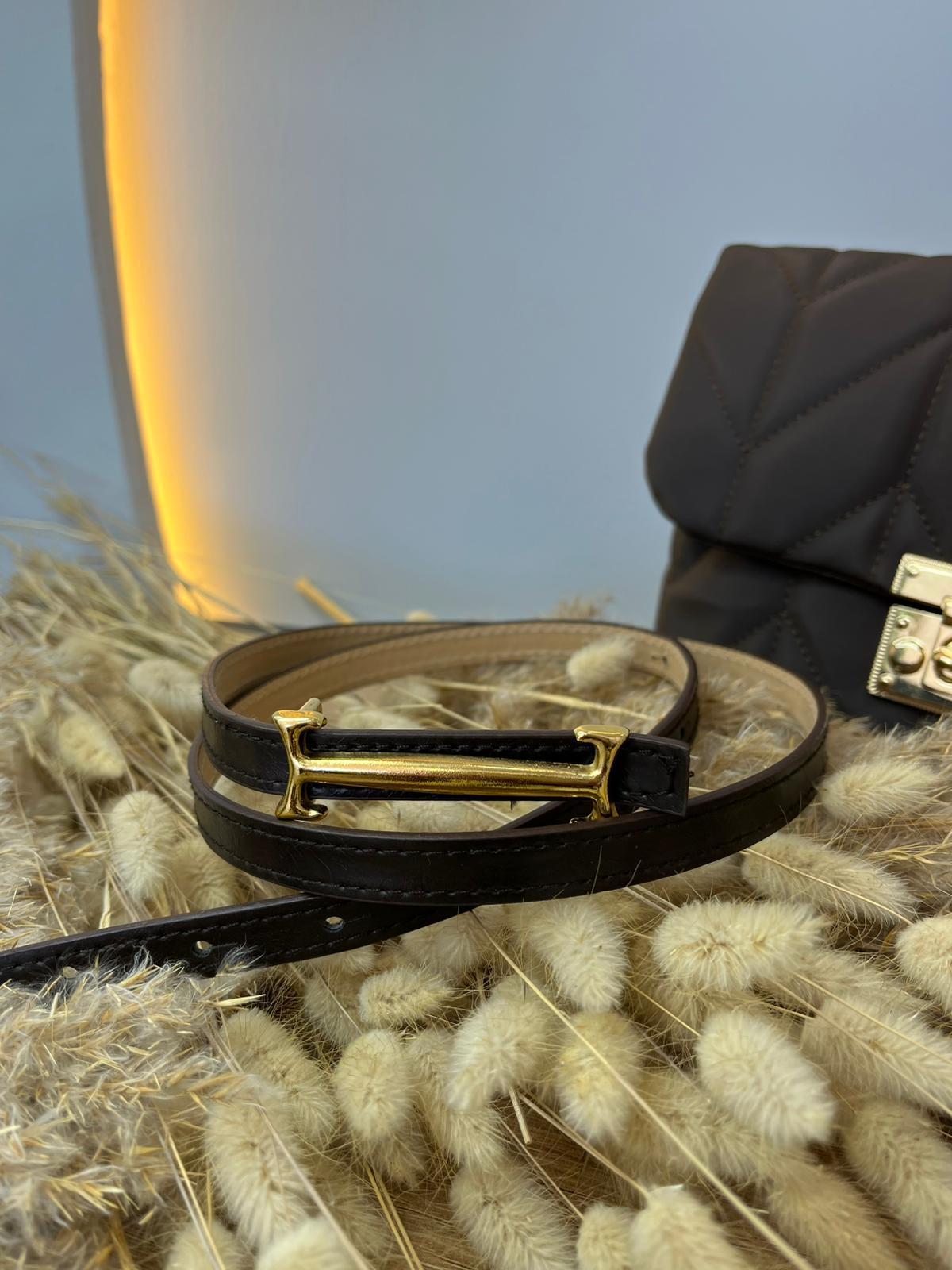 Acı Kahve Gold Tokalı Tasarım İnce Kemer A9630