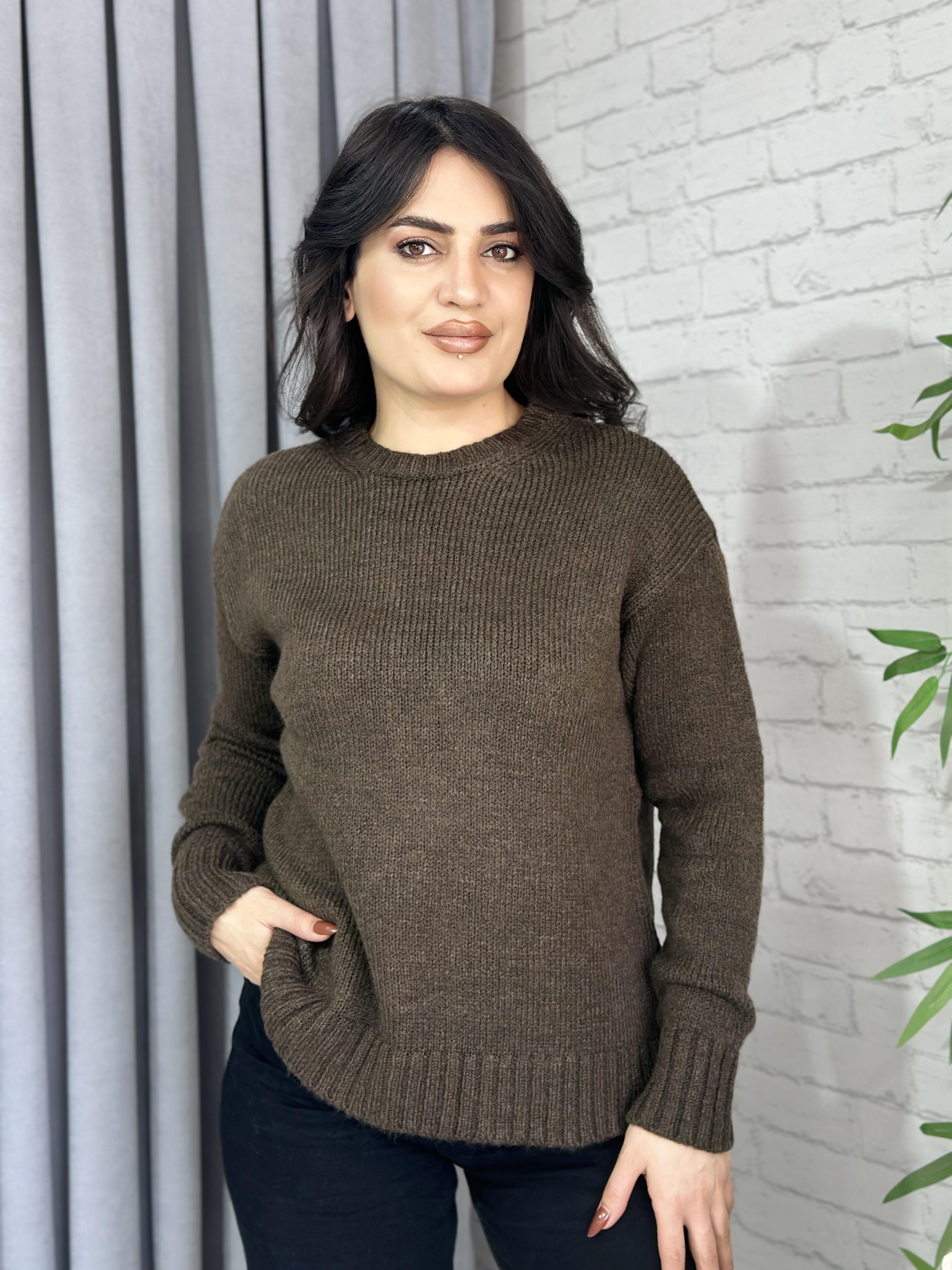 Acı Kahve Orijinal Bisiklet Yaka Oversize Yün Kazak  A631