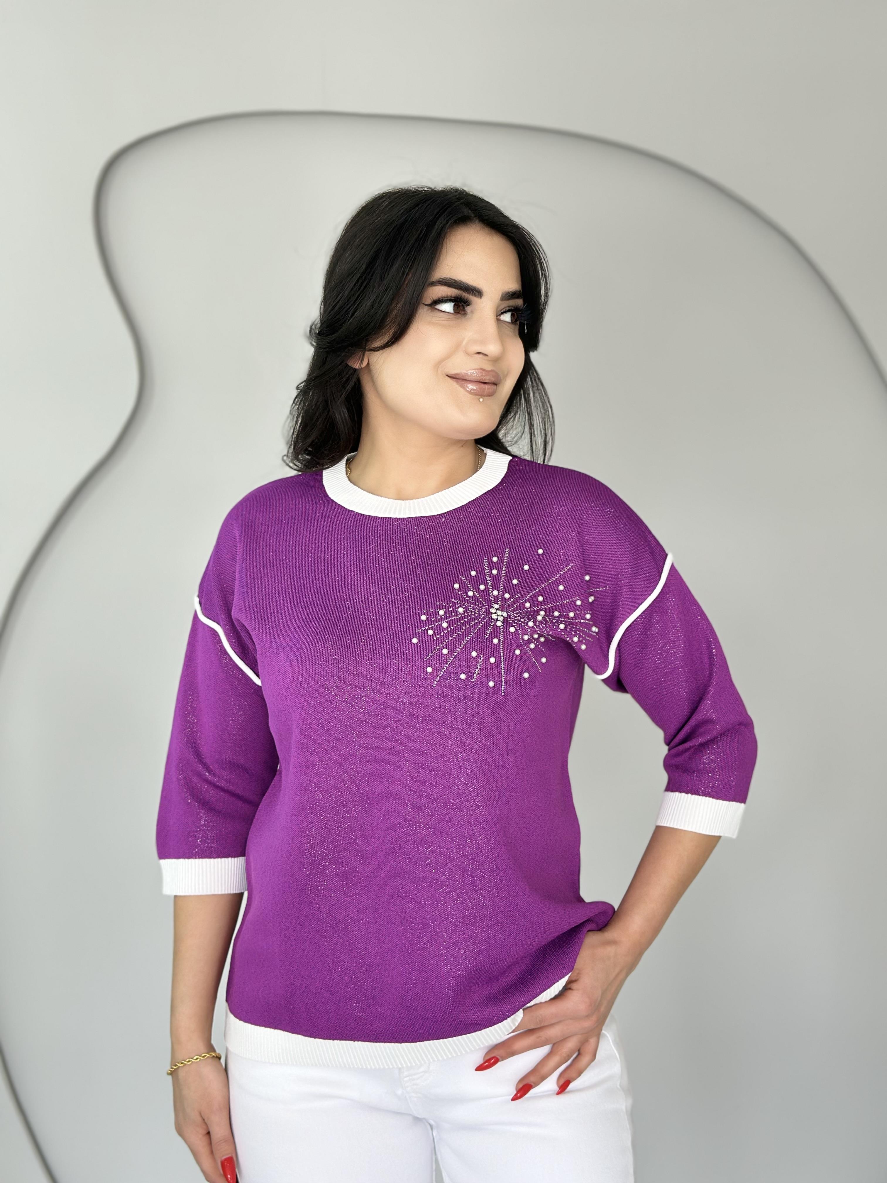 Agin Mor İnci Detay Simli Triko Bluz D000