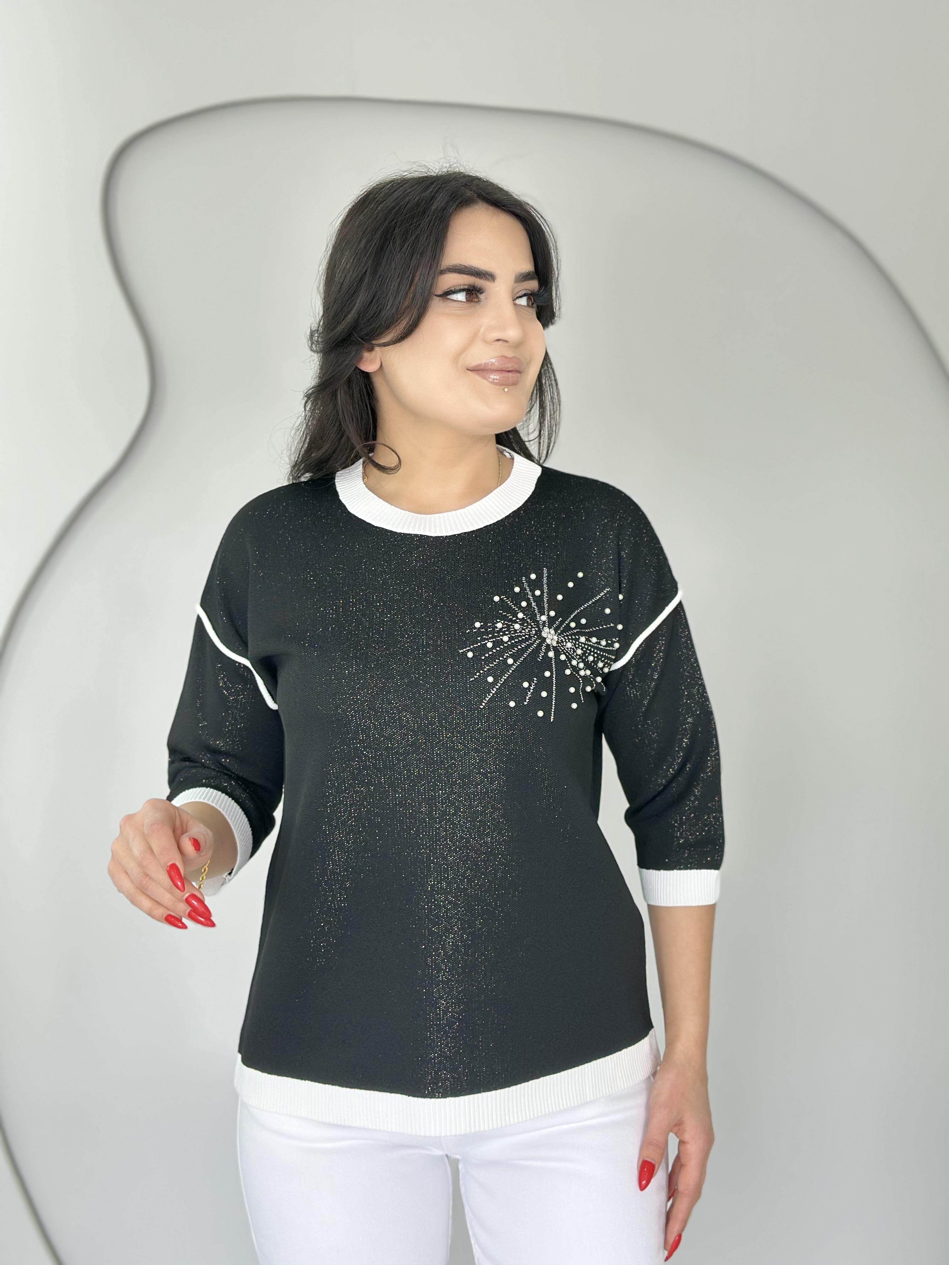 Agin Siyah İnci Detay Simli Triko Bluz D000