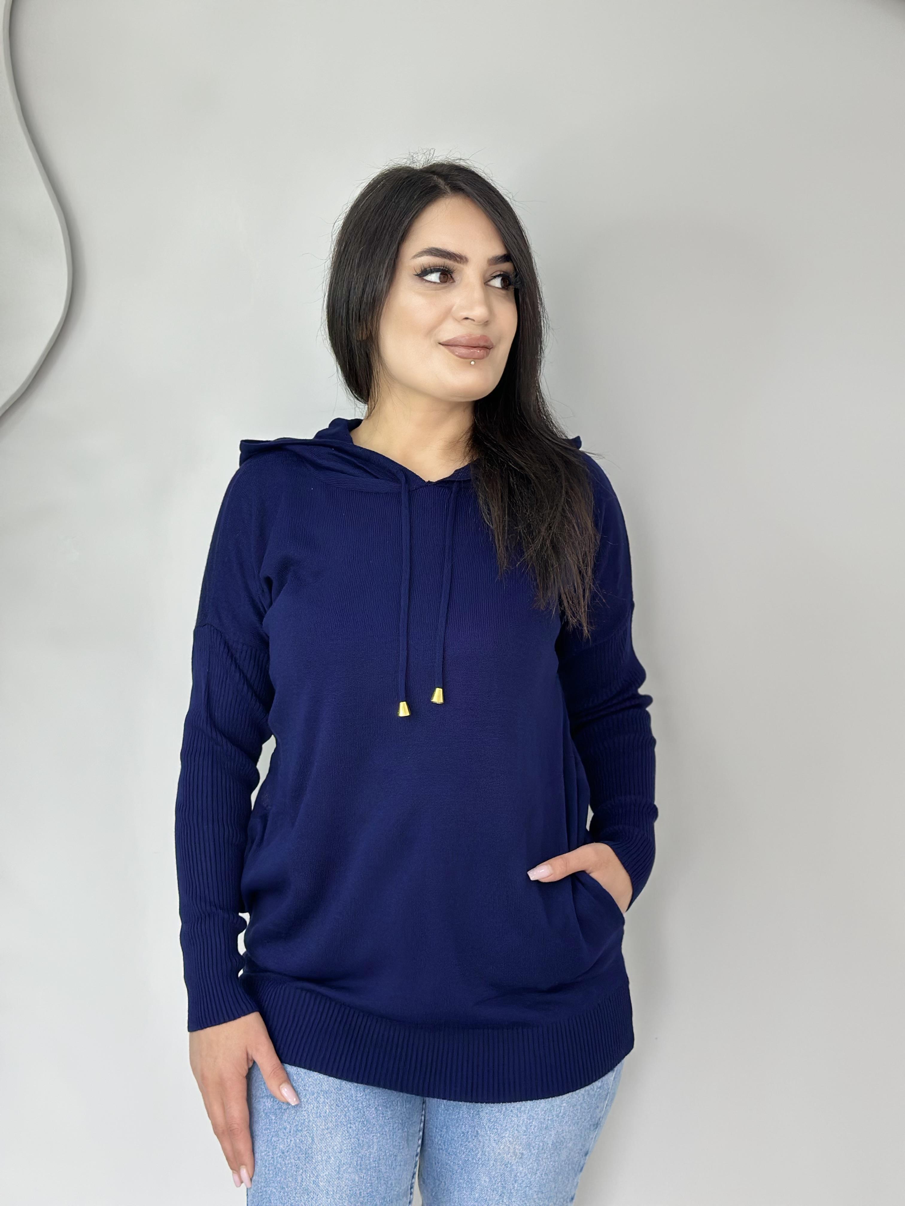 Agnes Lacivert Kapüşonlu Cepli Triko Kazak A027