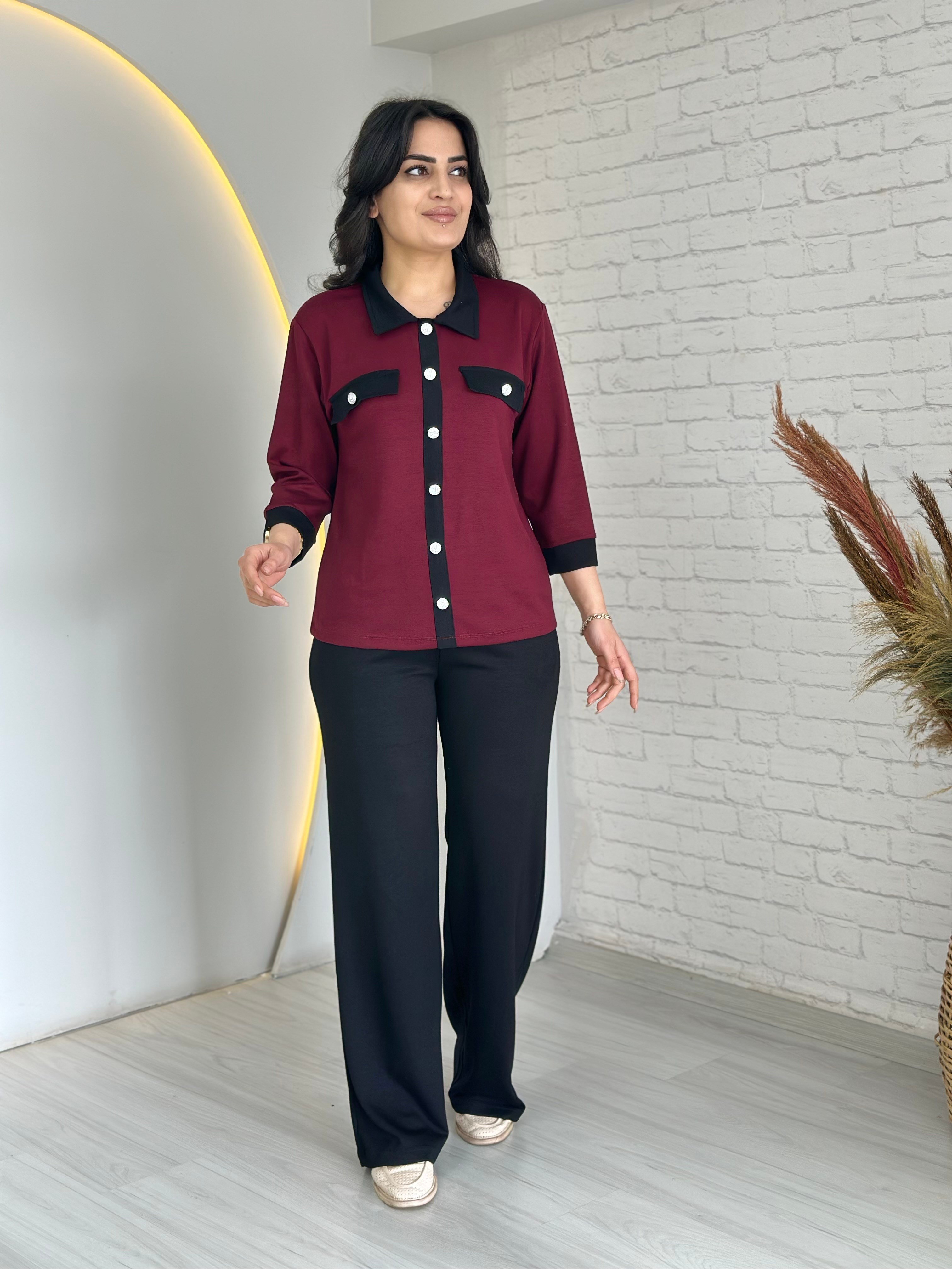 Anza Bordo Polo Yaka Cep Detaylı Modal Alt Üst Takım 