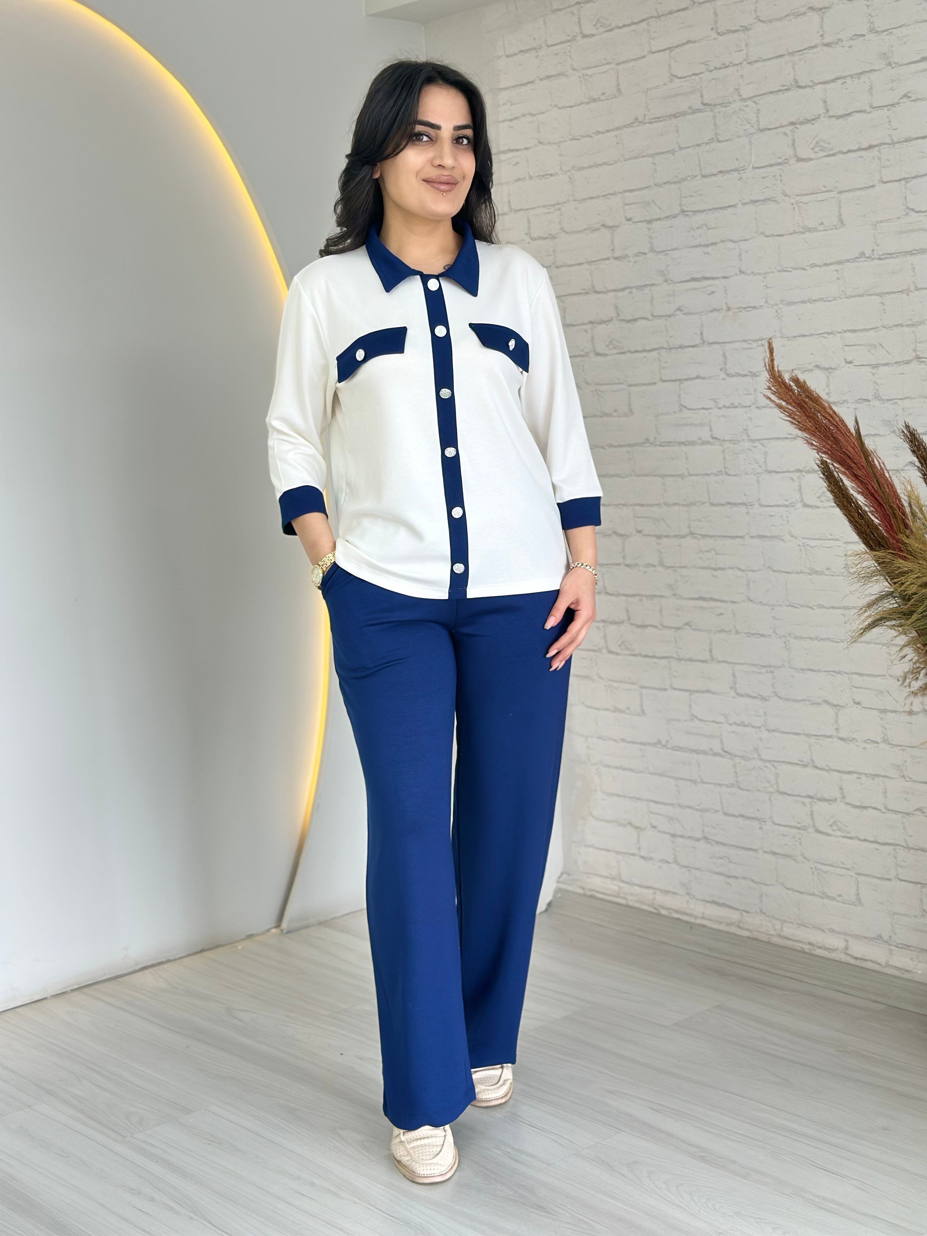 Anza Lacivert Polo Yaka Cep Detaylı Modal Alt Üst Takım D063 