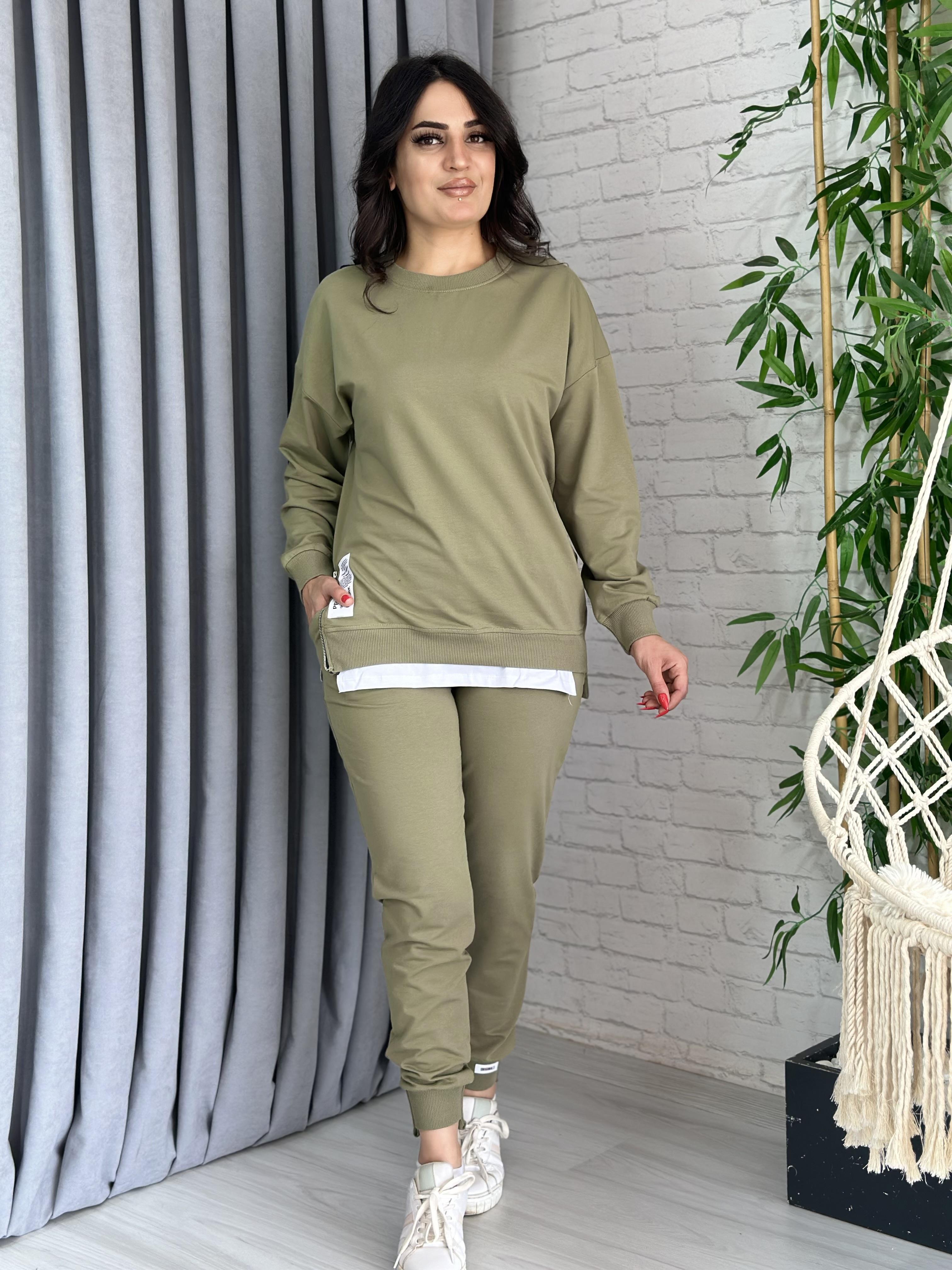 Asker Yeşili Armalı İki İplik Kumaş 2'Li Takım 