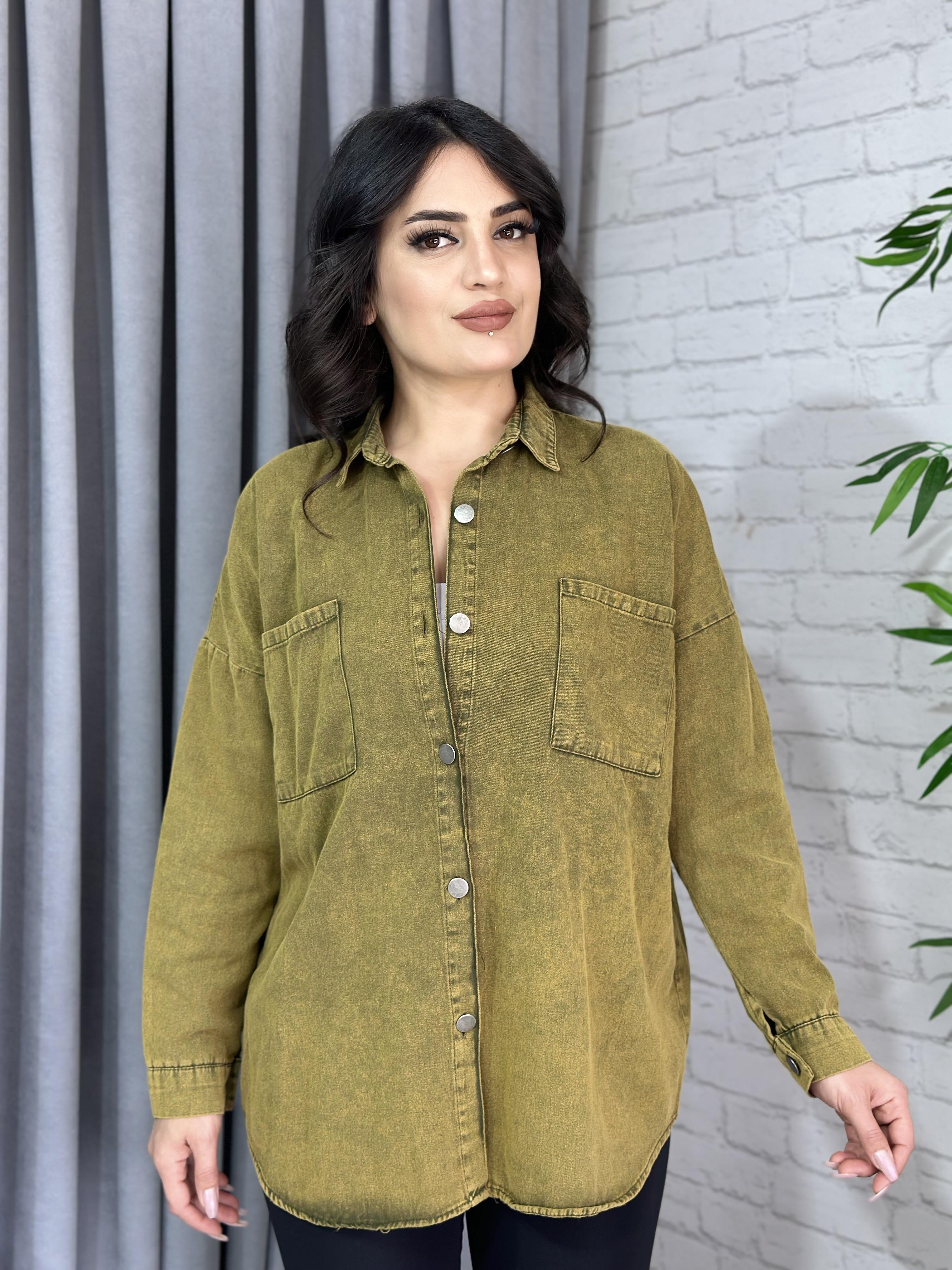 Asker Yeşili Çift Cepli Pamuklu Gabardin Gömlek