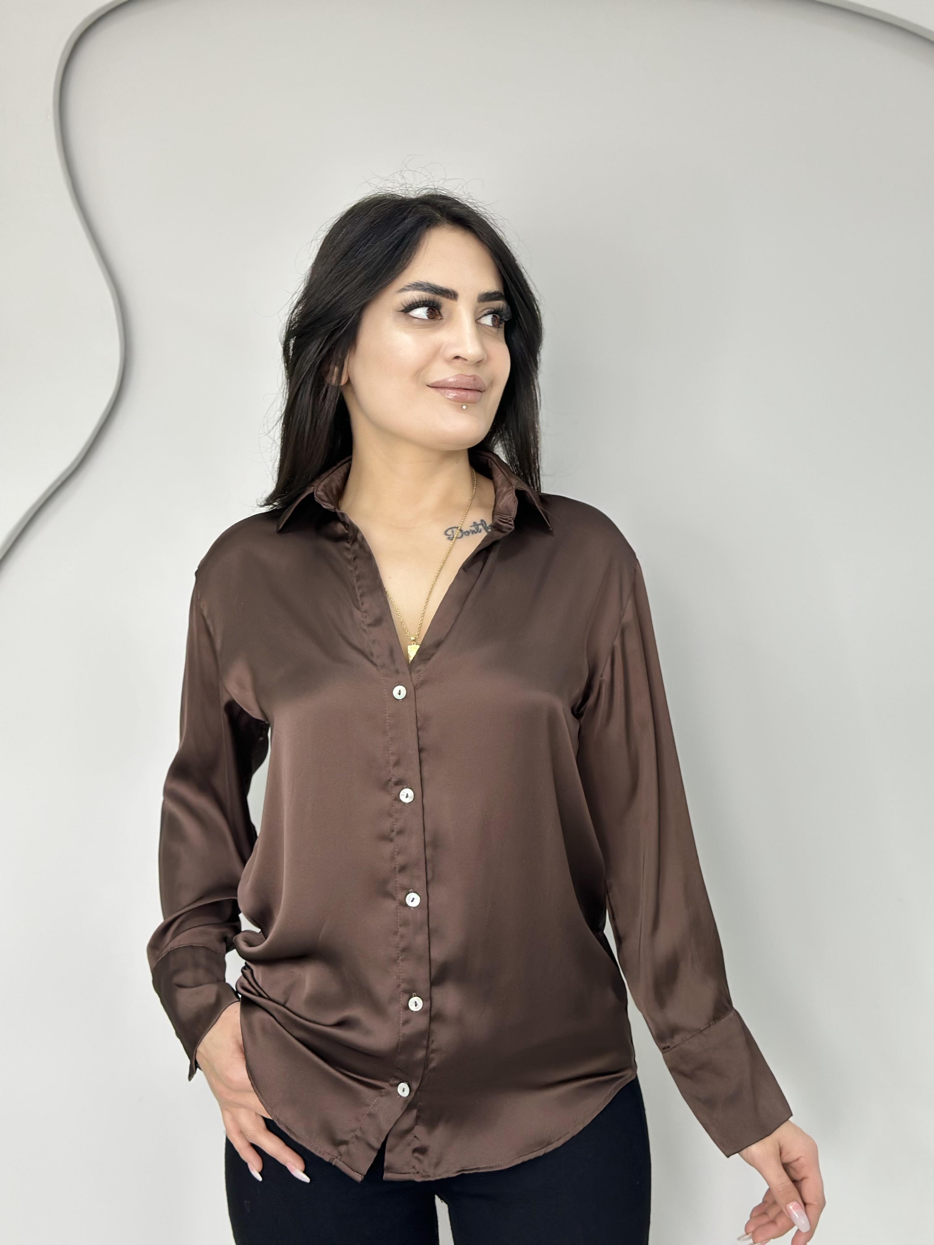 Avela Acı Kahve Lüks Kalite Saten Gömlek A4747 