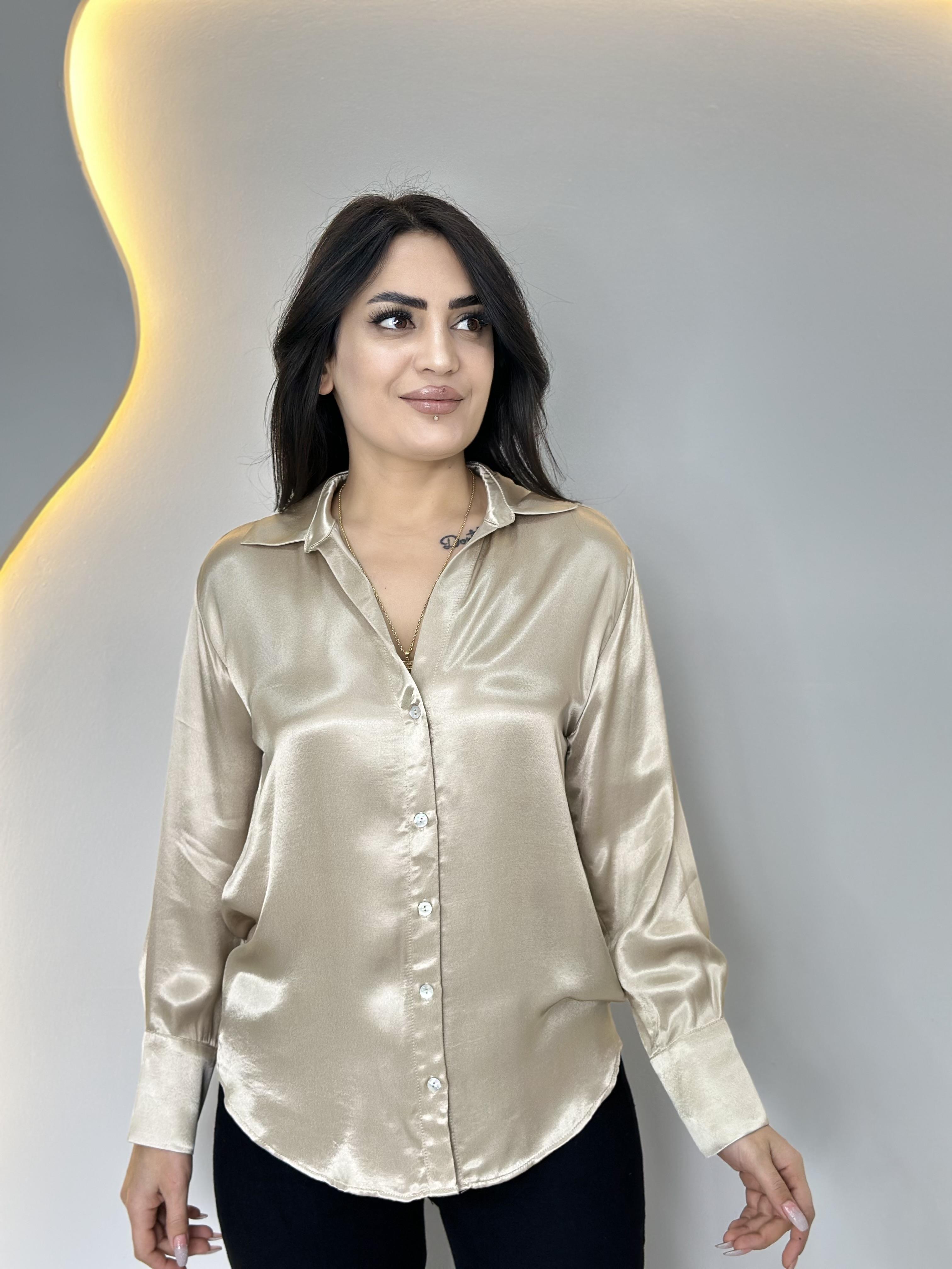 Avela Bej Lüks Kalite Saten Gömlek A4747